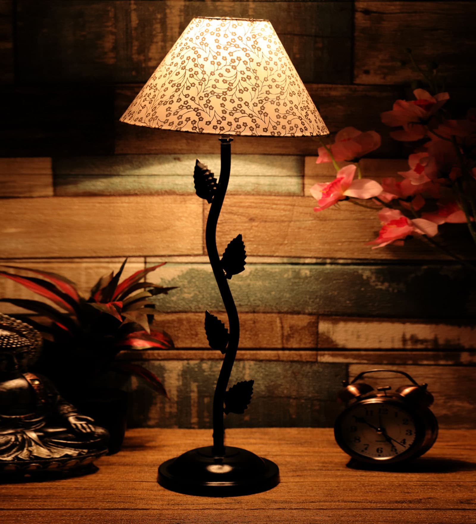 Beige & Gold Shade Table Lamp With Metal Base
