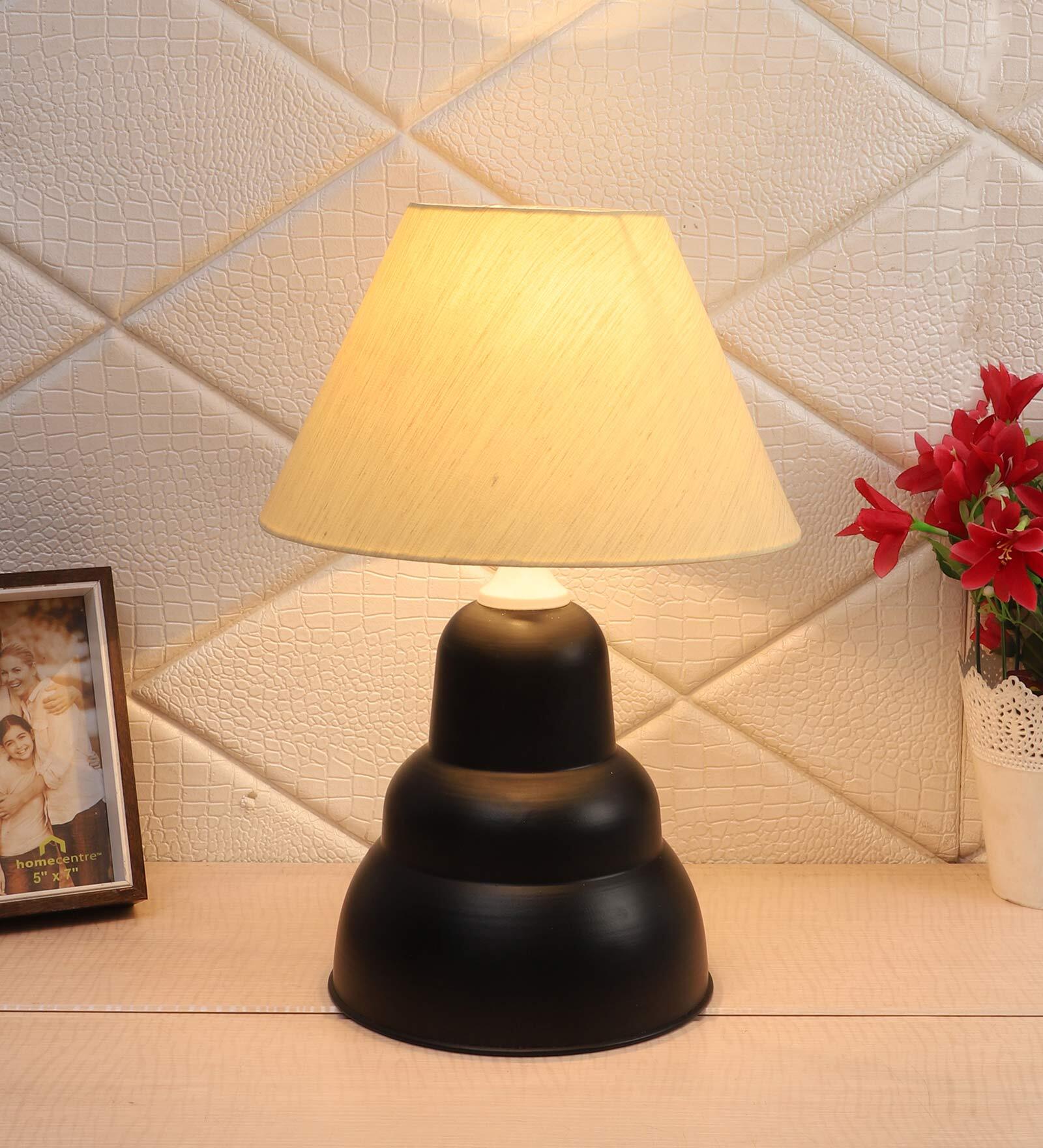 Beige Shade Table Lamp With Black Base