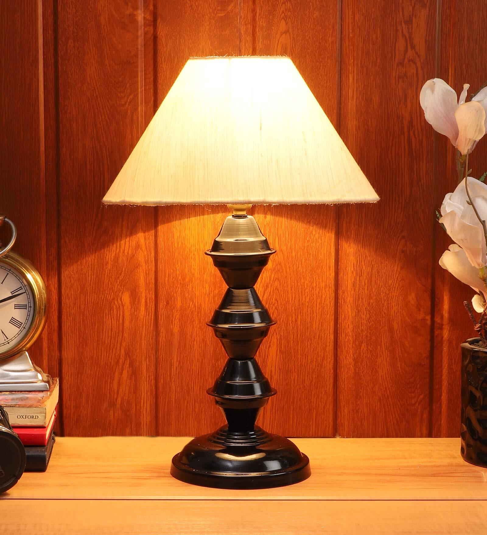 Shubra Beige Fabric Shade Night Lamp With Metal Base