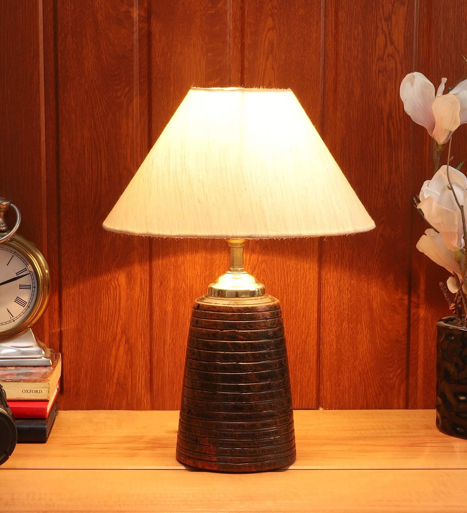 Beige Shade Table Lamp With Brown Base