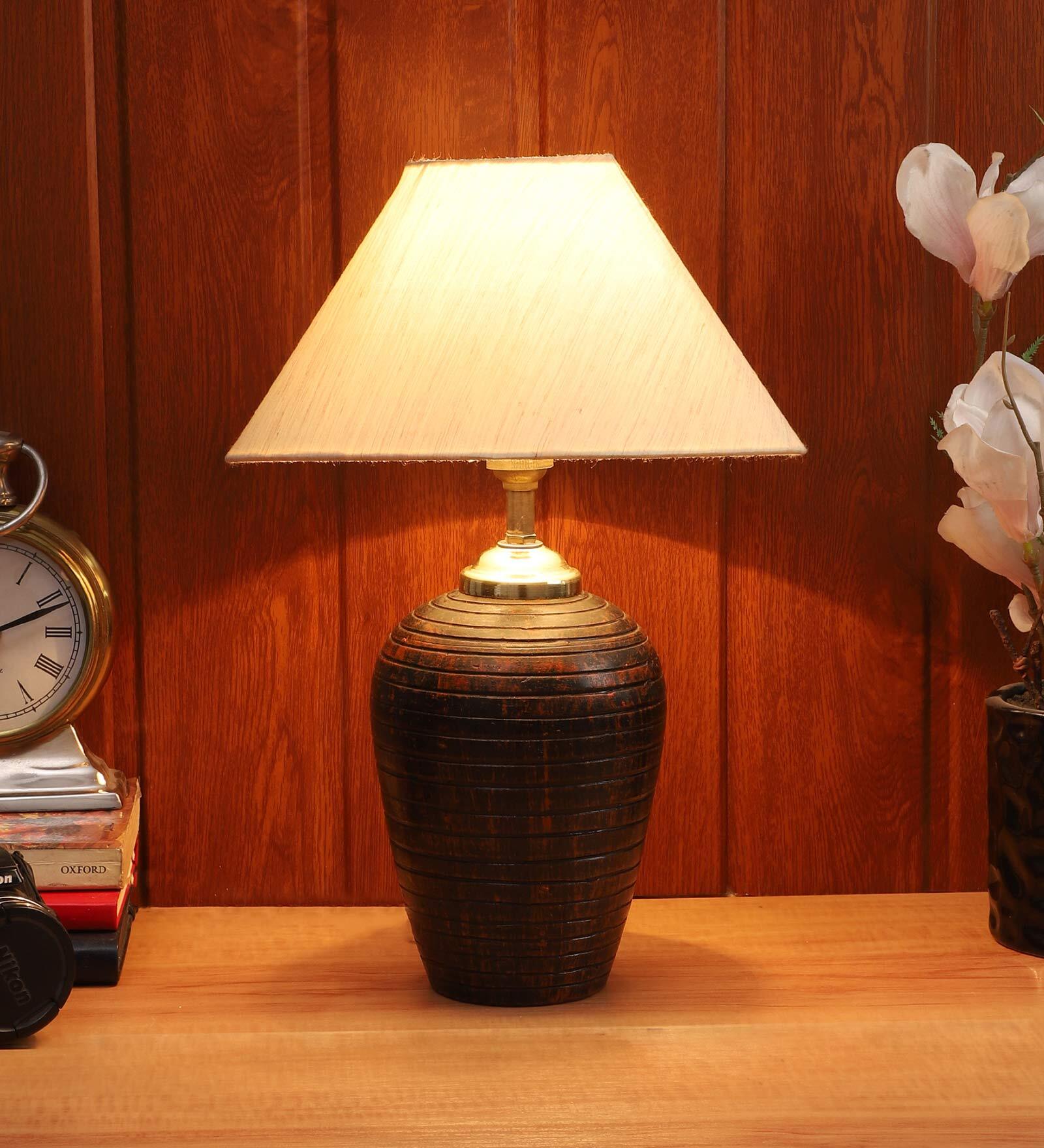 Nigela Beige Fabric Shade Night Lamp With Teracotta Base