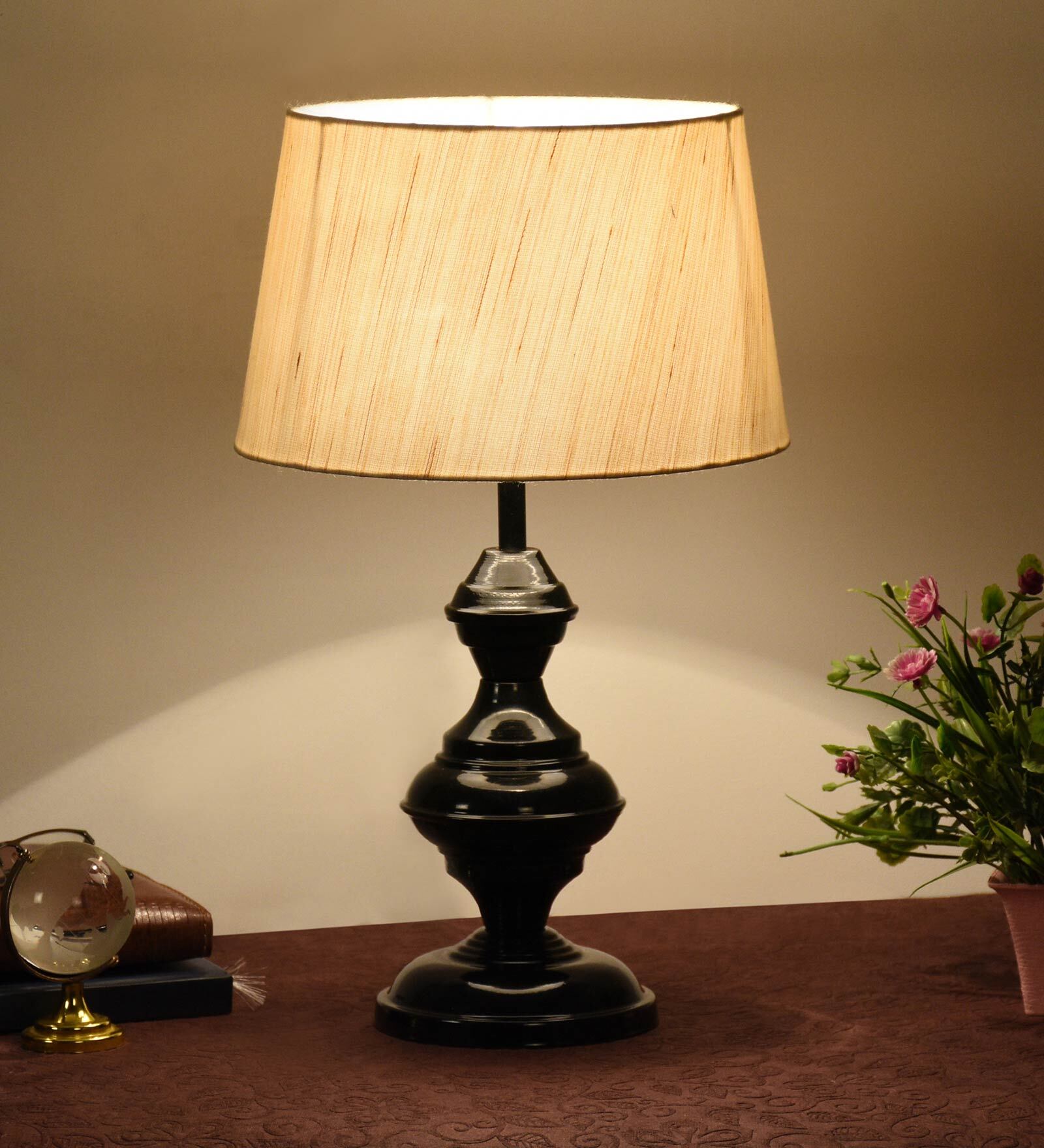 Beige Shade Table Lamp With Metal Base