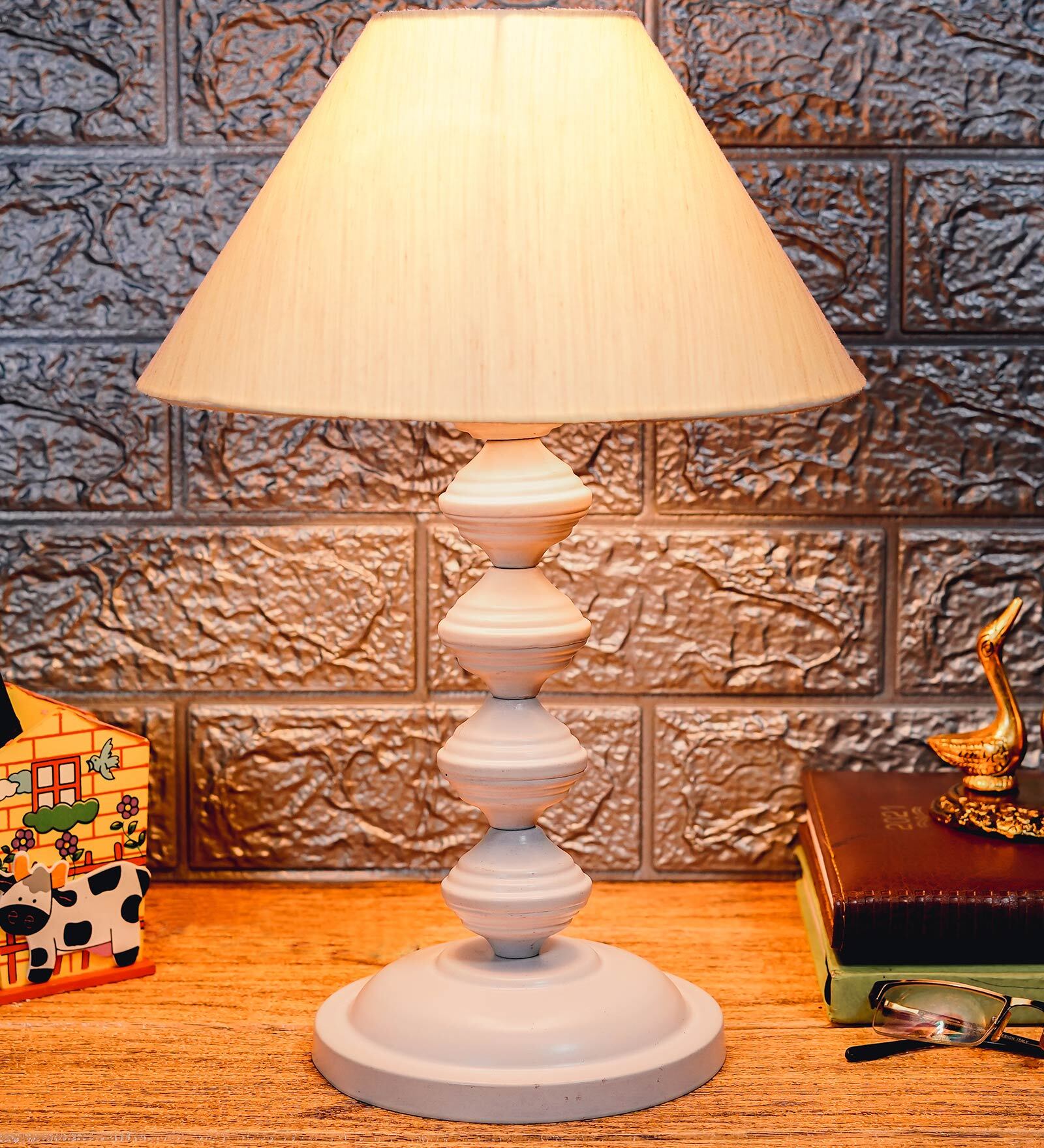 Beige Shade Table Lamp With Metal Base