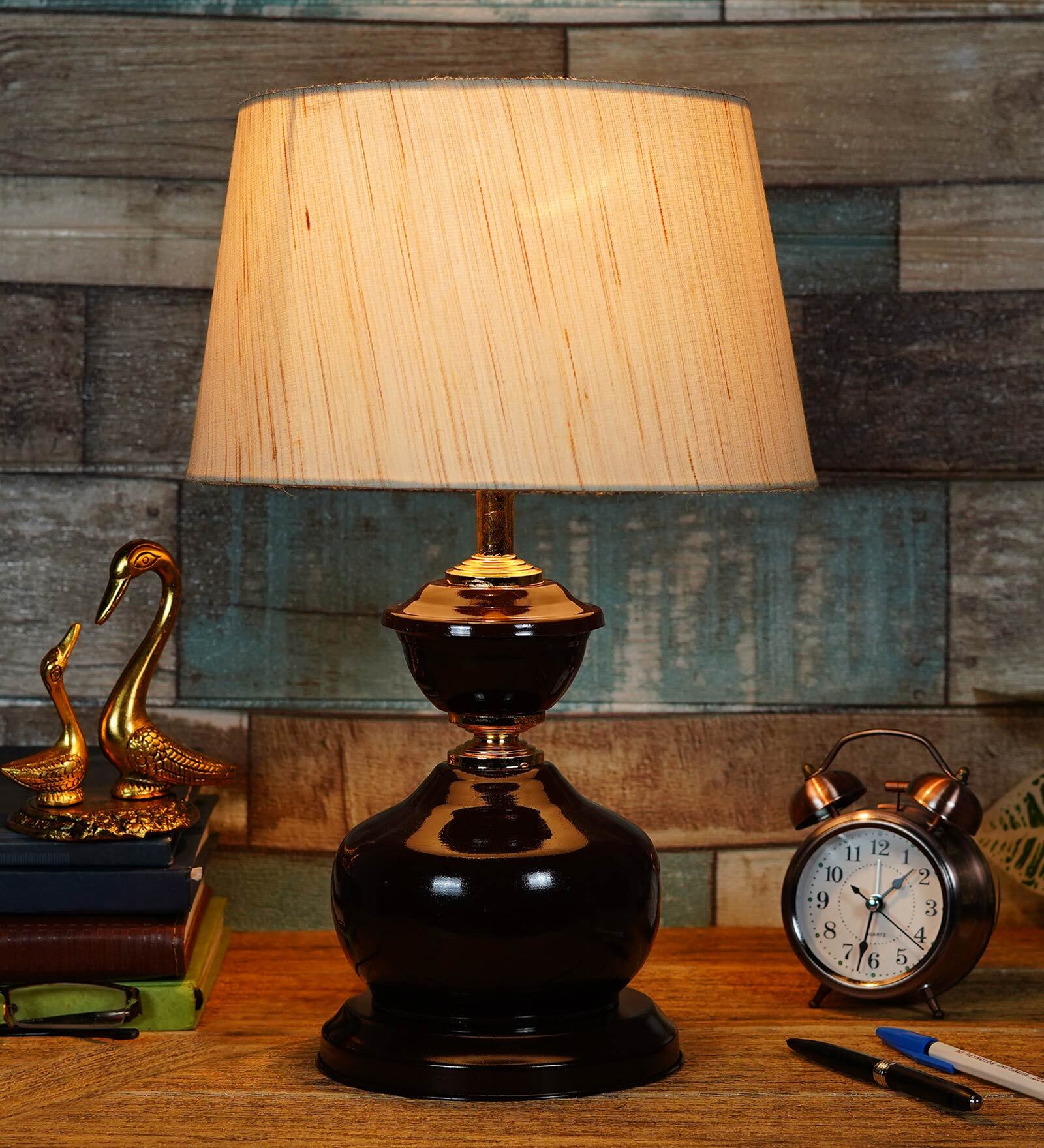 Beige Shade Table Lamp With Metal Base