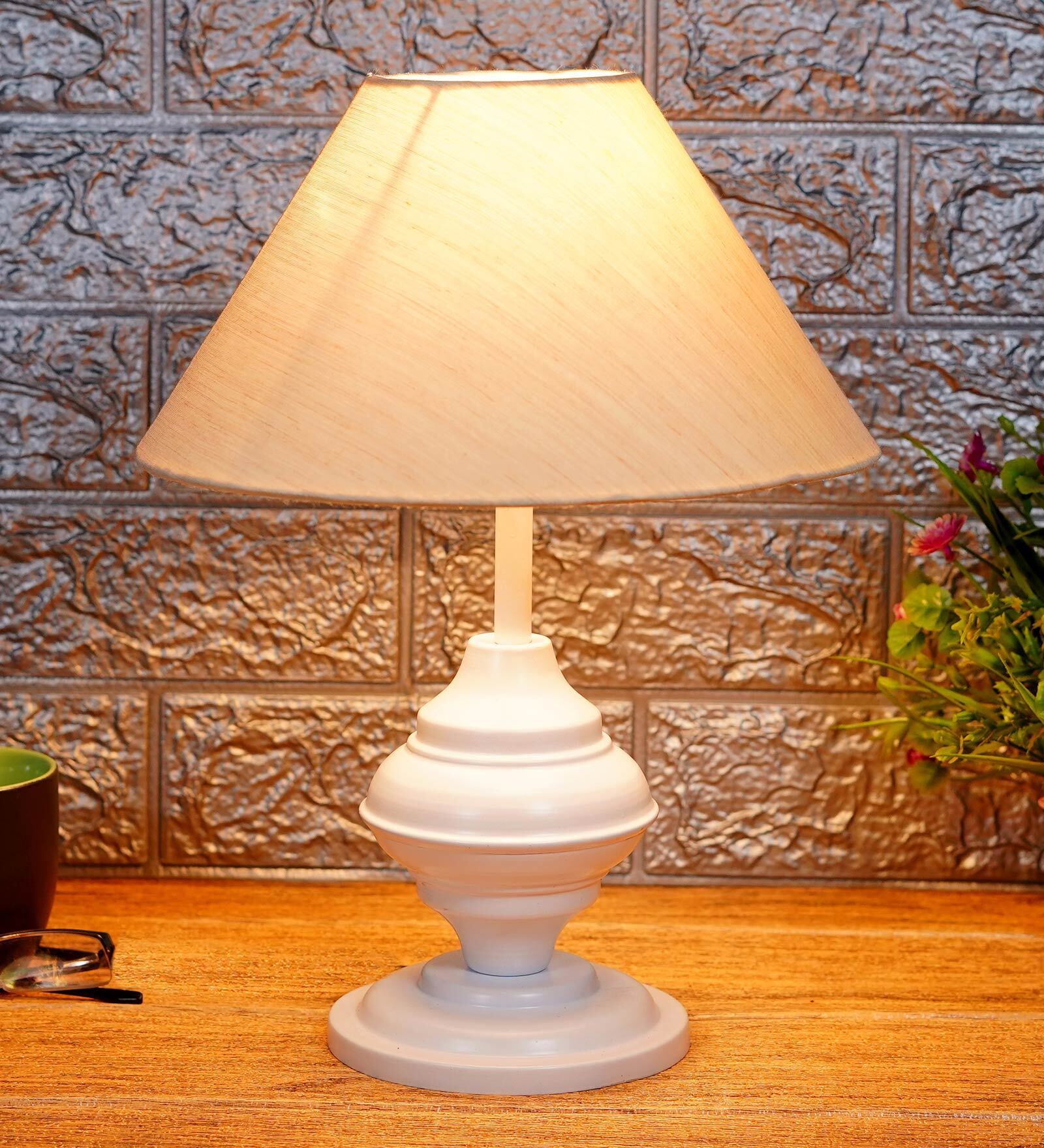 Beige Shade Table Lamp With Metal Base