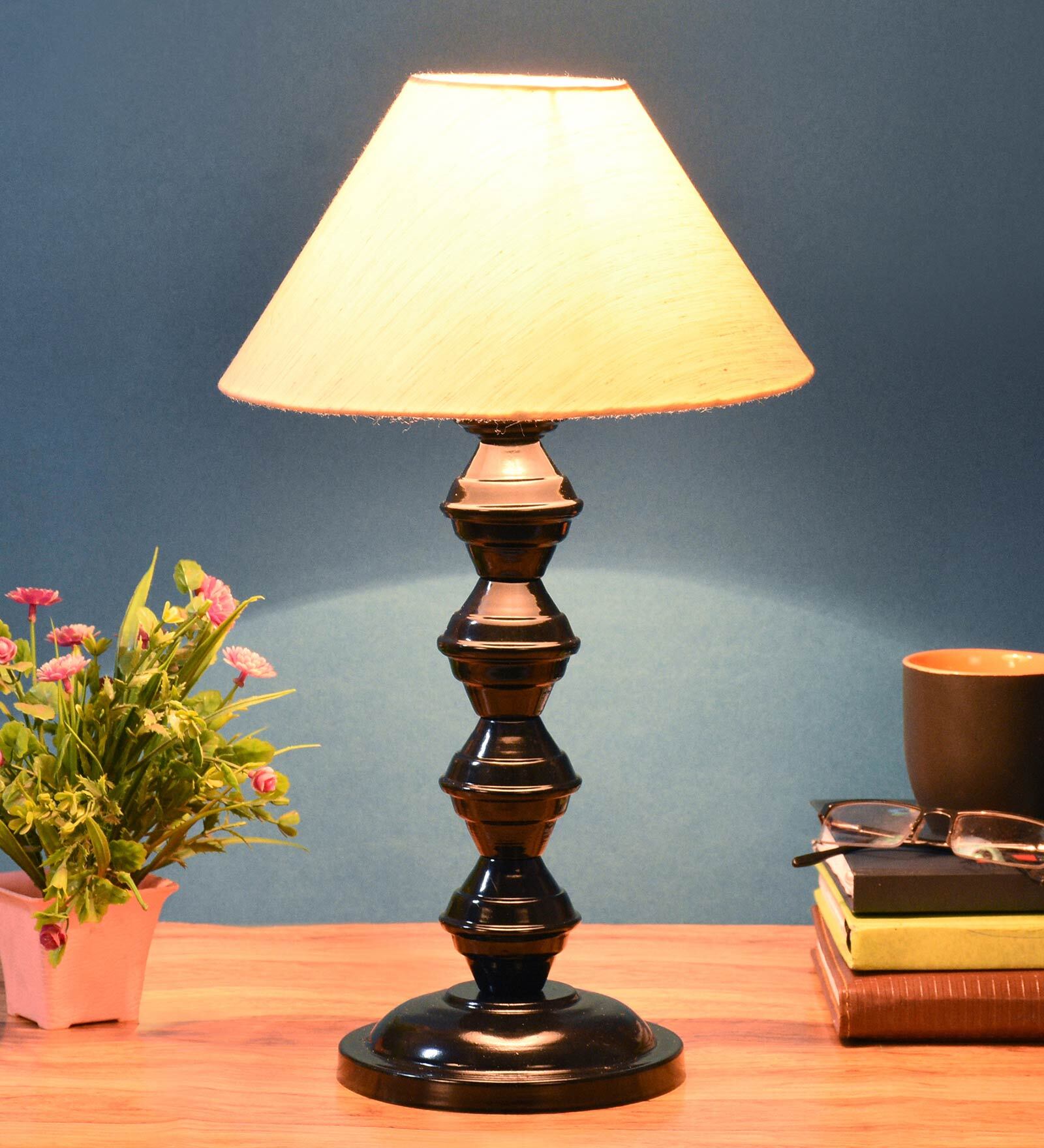 Beige Shade Table Lamp With Metal Base