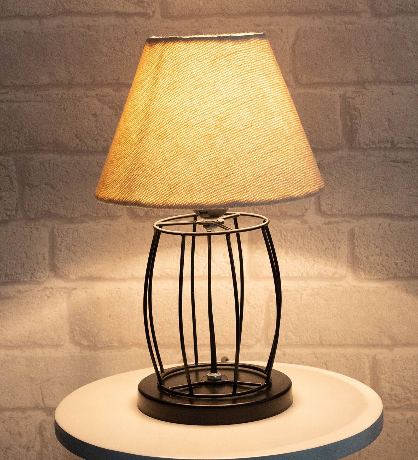 Beige Shade Table Lamp With Metal Base