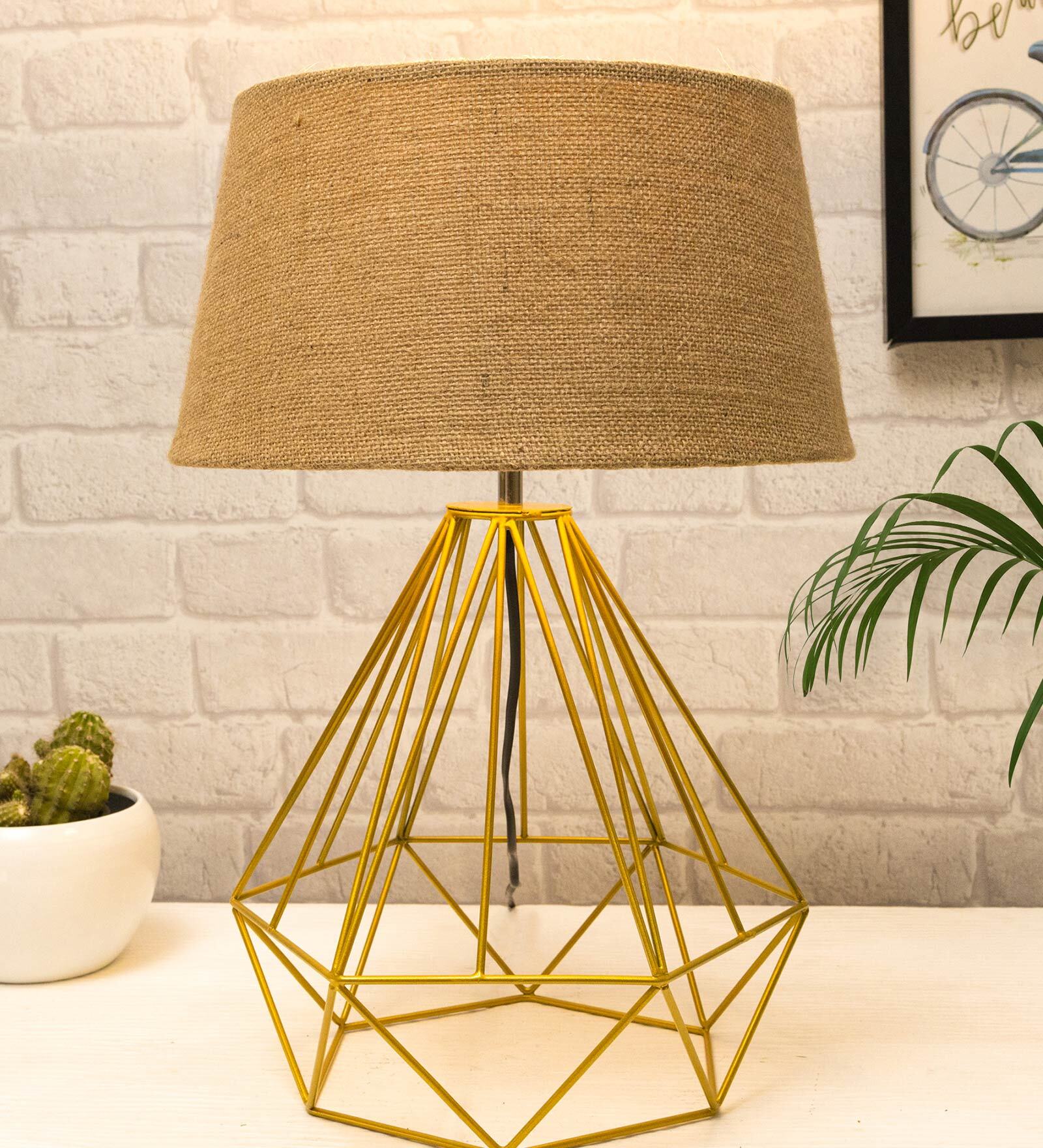 Beige Shade Table Lamp With Metal Base