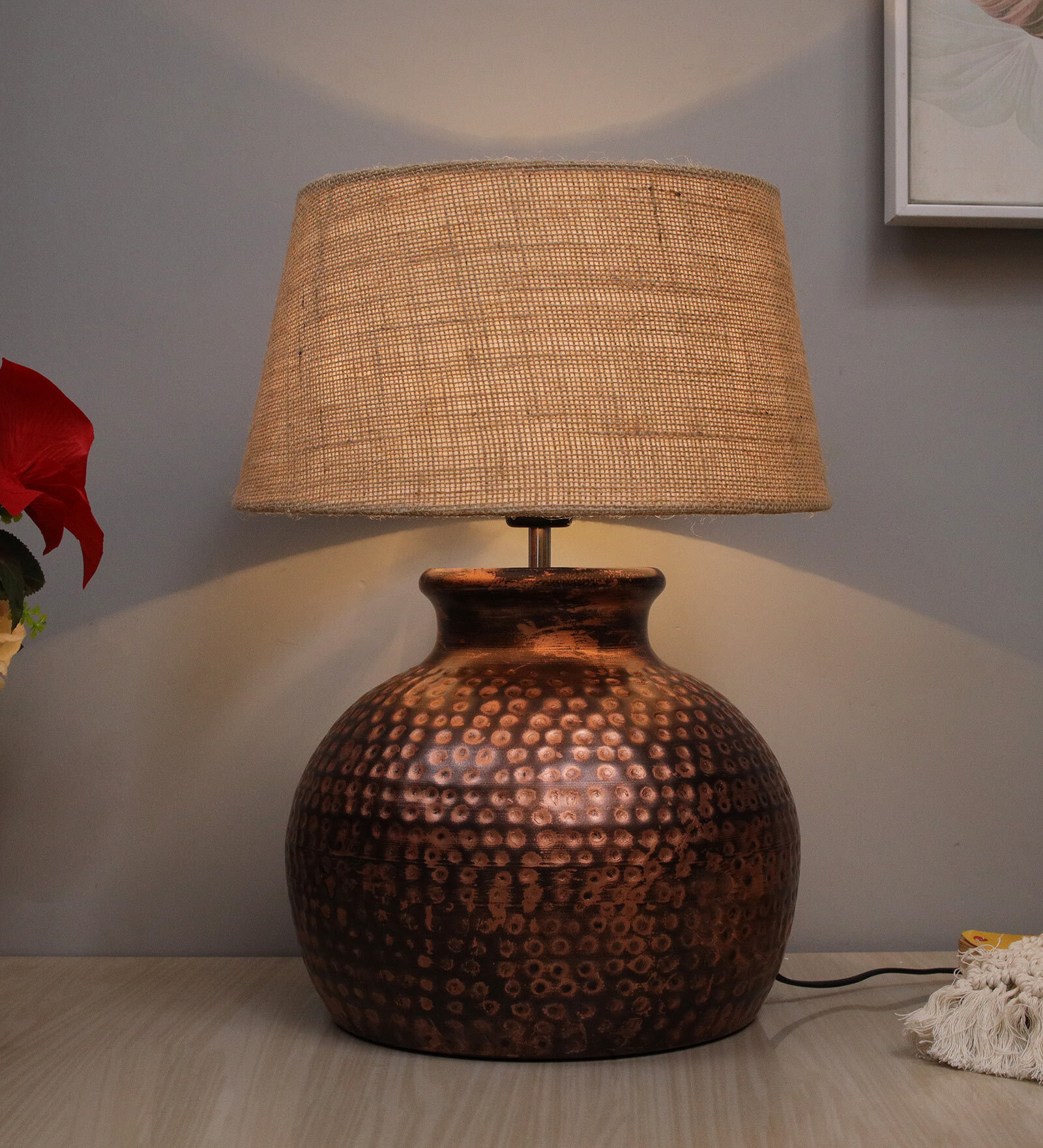 Beige Shade Table Lamp With Metal Base