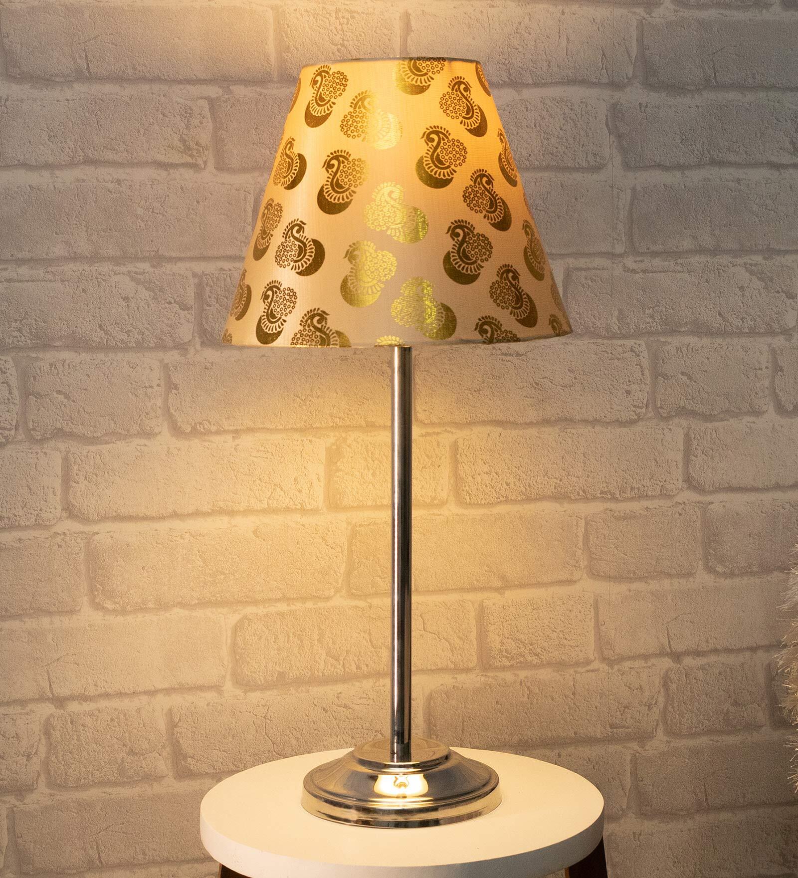 Beige Shade Table Lamp With Stainless Steel Base