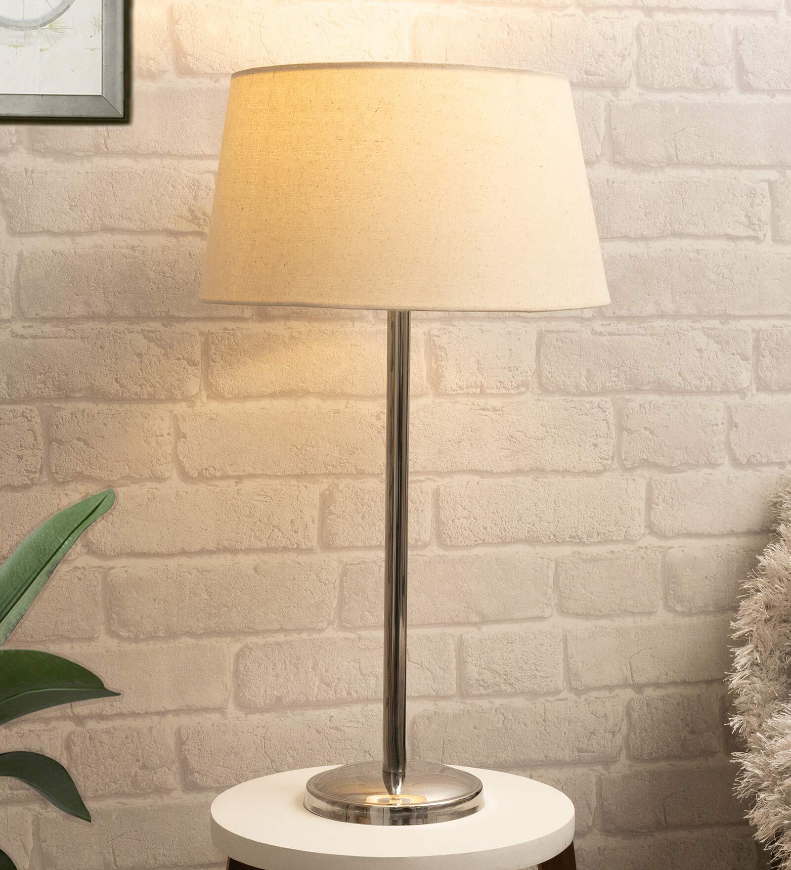 Gaze Beige Cotton Shade Night Lamp With Stainless Steel Base