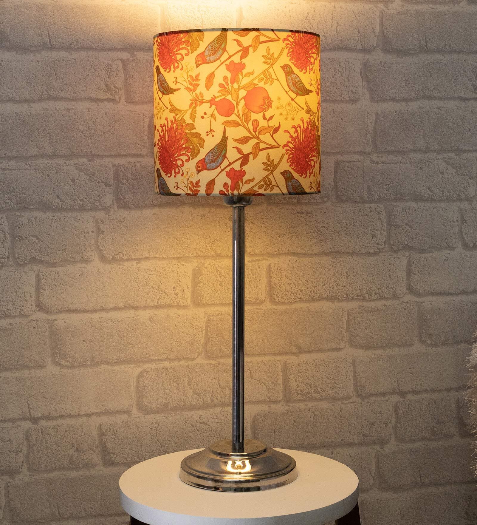 Beige Shade Table Lamp With Stainless Steel Base