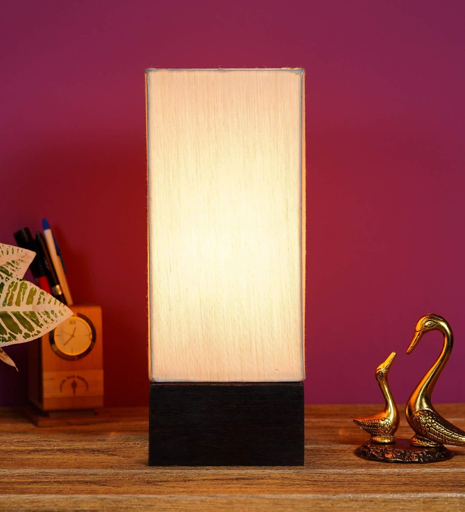 Creative Beige Fabric Shade Table Lamp With Wood Base