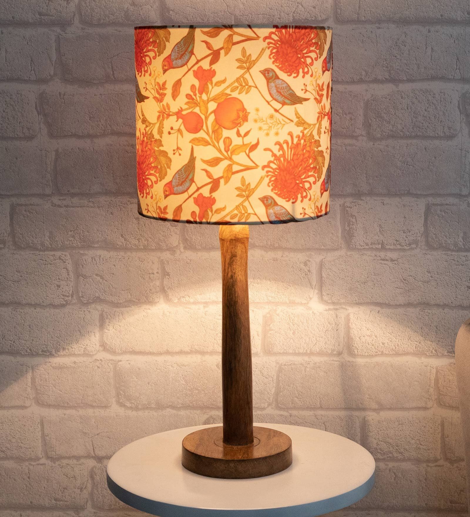 Beige Shade Table Lamp With Wooden Base