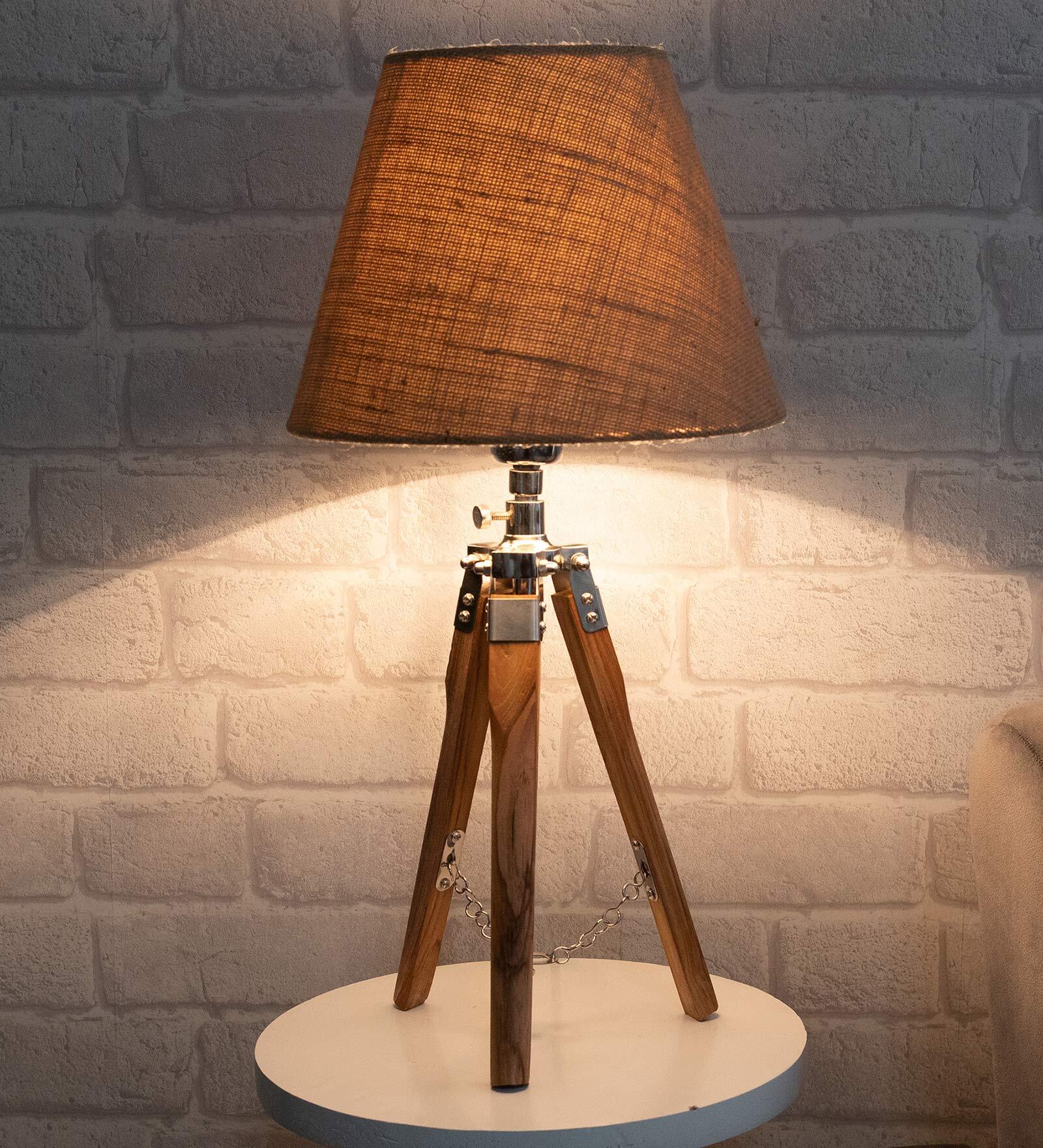 Beige Shade Table Lamp With Wooden Base