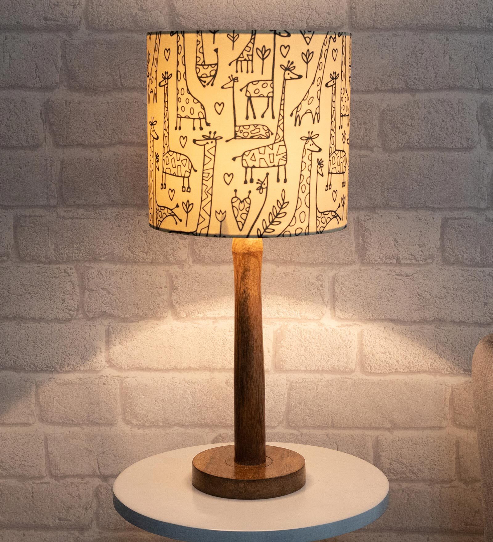 Beige Shade Table Lamp With Wooden Base