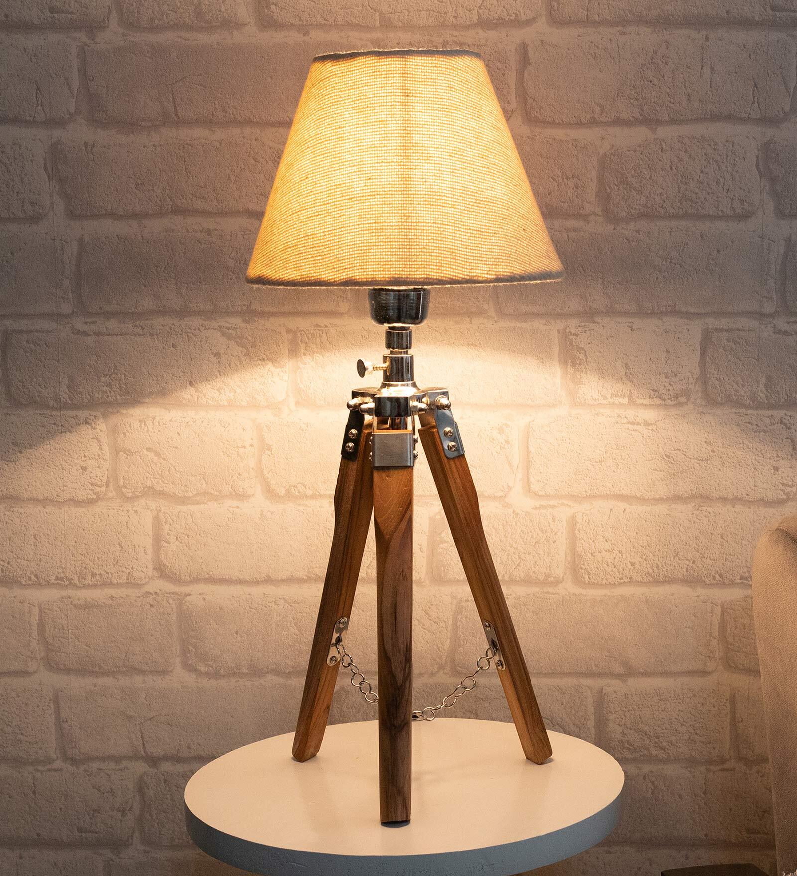 Beige Shade Table Lamp With Wooden Base