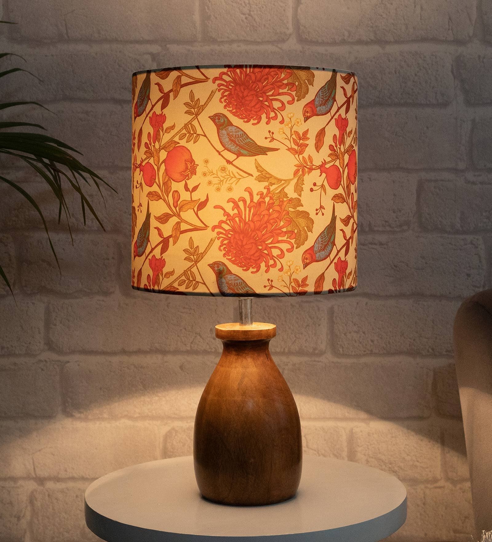 Euphoria Beige Cotton Shade Night Lamp With Mango wood Base