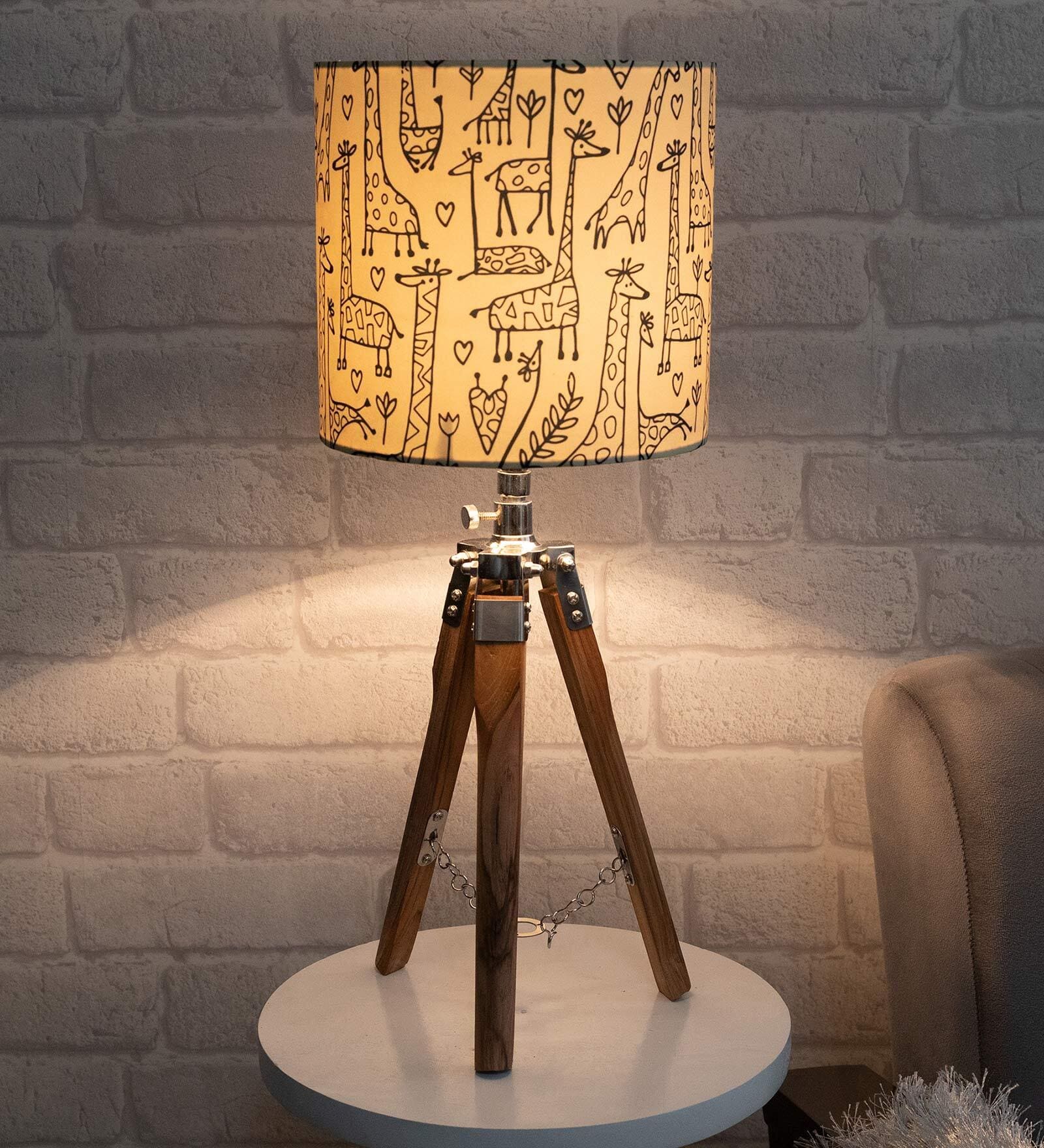 Beige Shade Table Lamp With Wooden Base