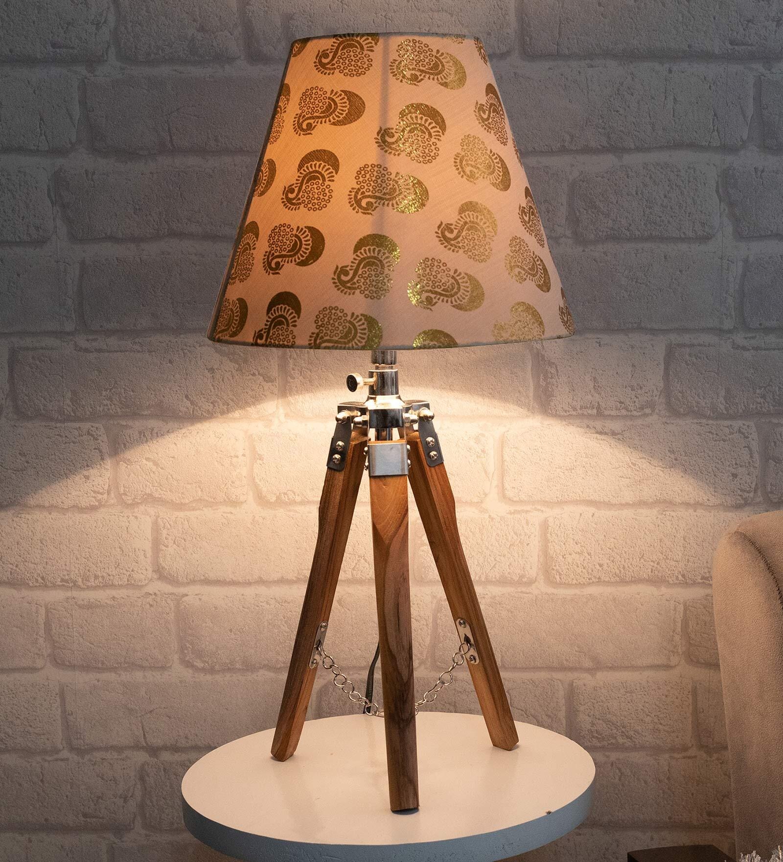 Beige Shade Table Lamp With Wooden Base