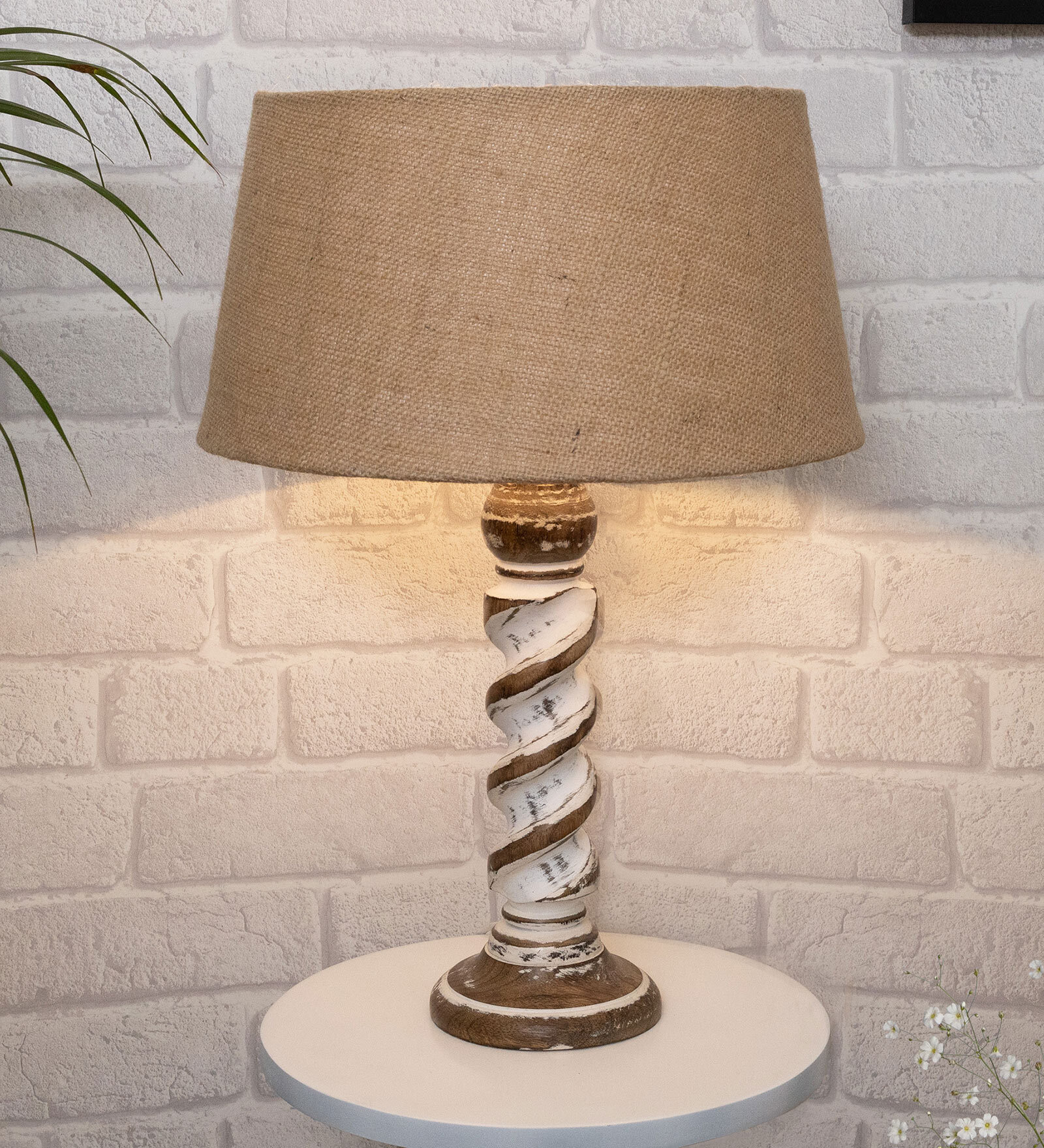 Beige Shade Table Lamp With Wooden Base