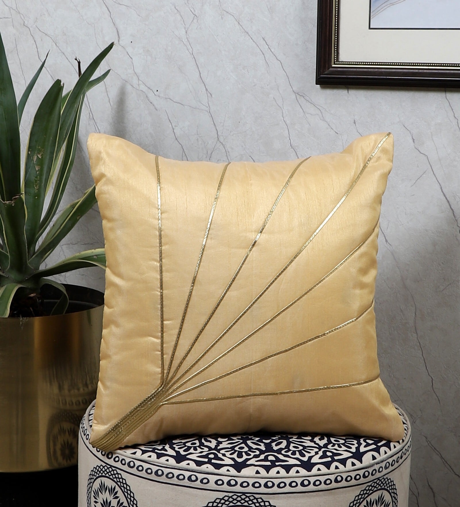 Beige Silk Abstract 16x16 inches Cushion Covers (1 Pc)