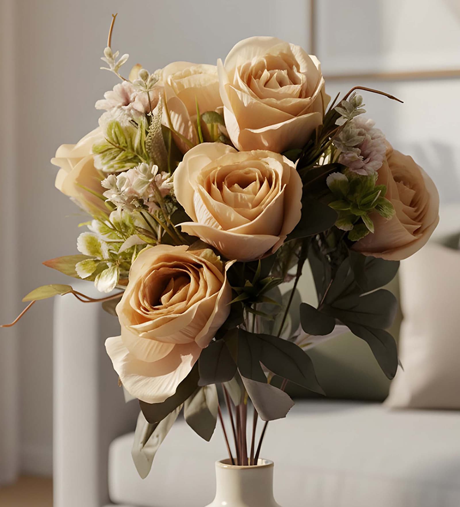 Beige Silk Rose Silk Bunch Single Stem Flower