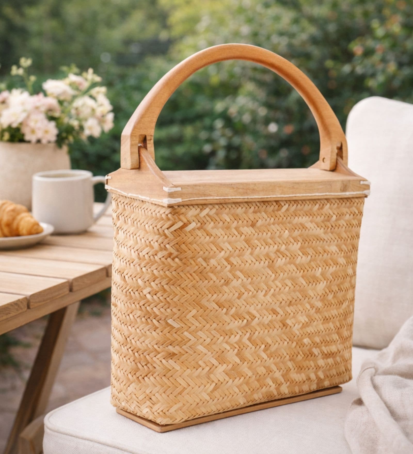 Beige Sitalpatti Handheld  Basket
