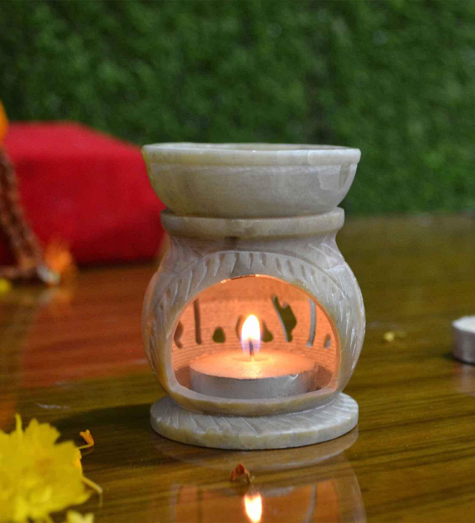 Beige Soapstone Elephant Oil Diffuser with Essential Oil