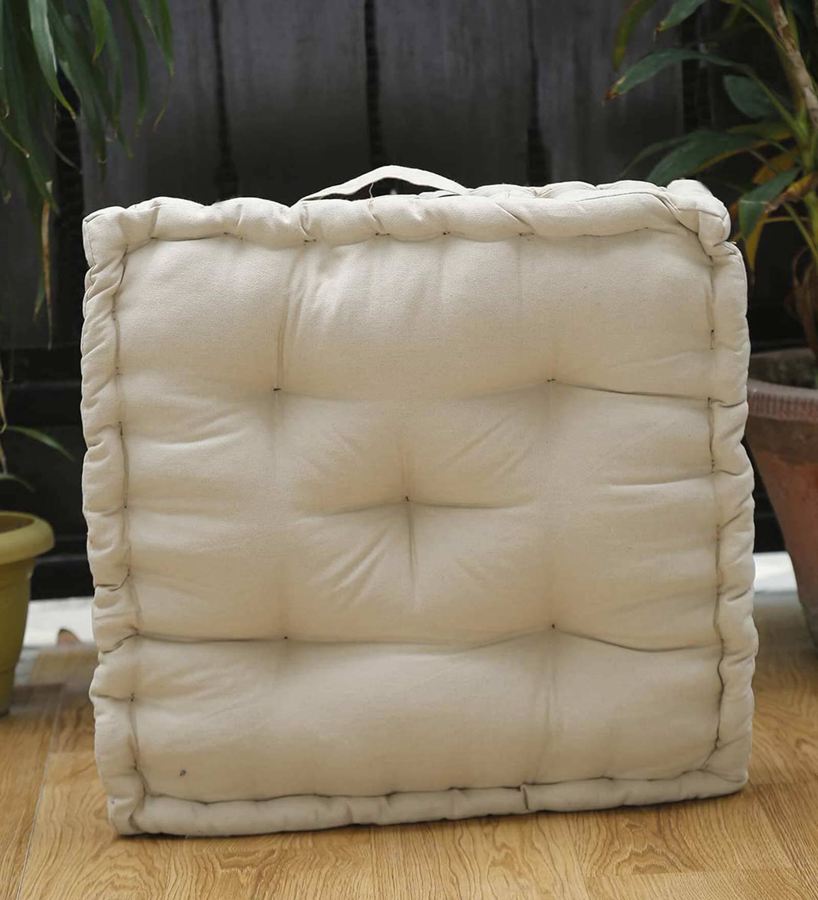 Beige Solid Cotton 20x20 Inches Floor Cushion