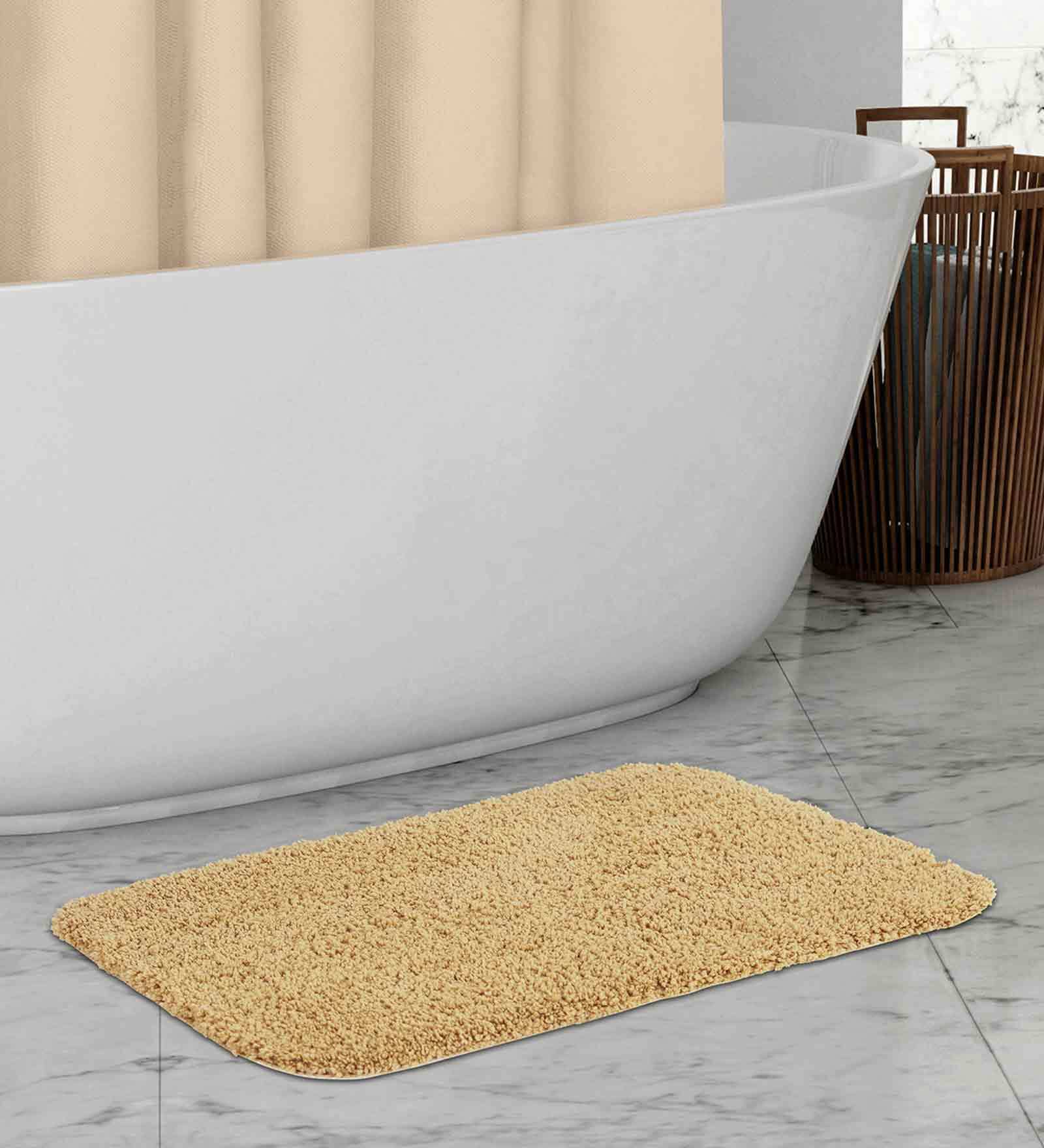 Beige Solid 100% Polyester 23.6x15.7 Inches AntiSkid Bath Mat