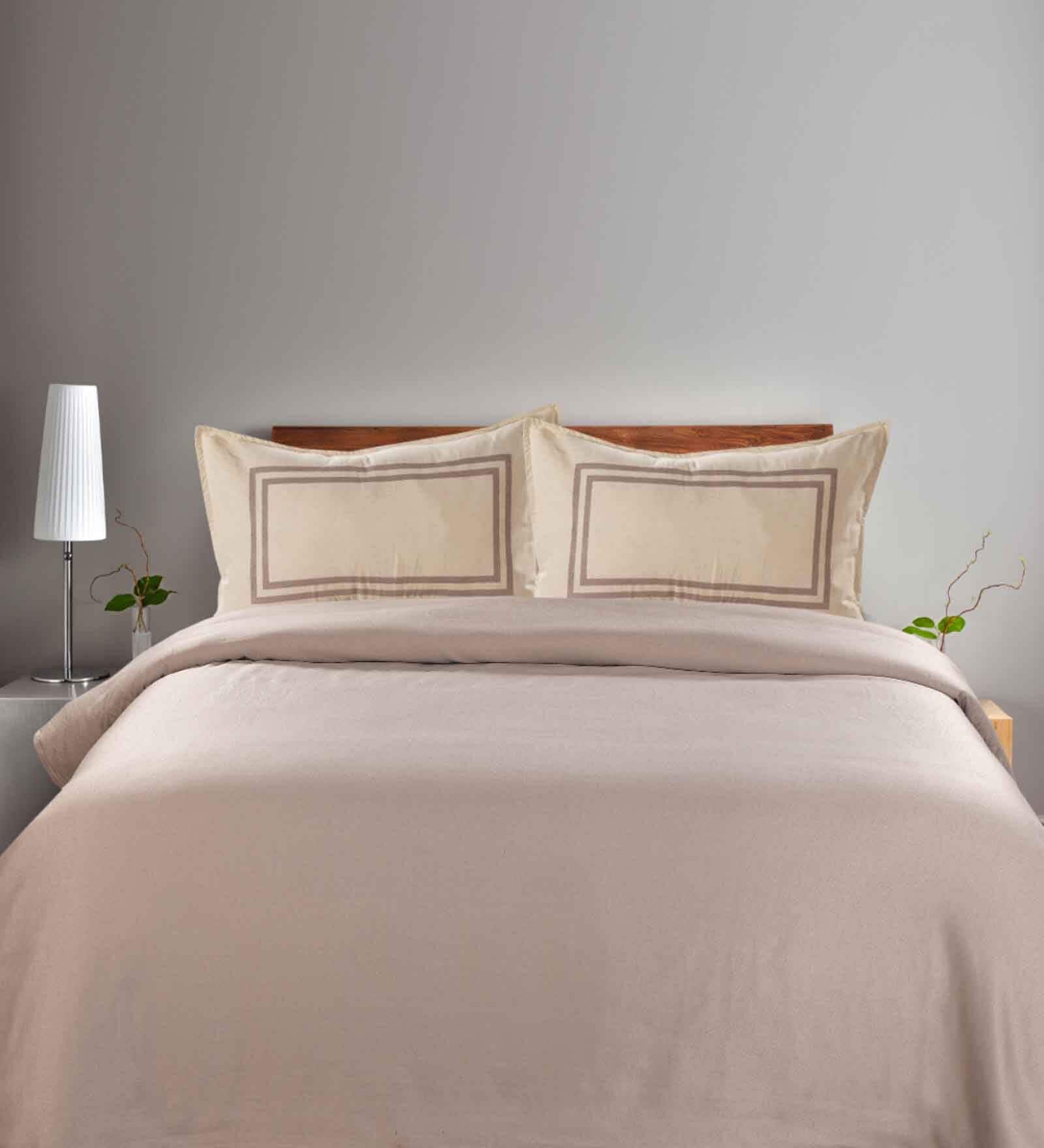 Beige Solid 144 TC 100% Cotton Queen Sized Bed Sheets with 2 Pillow Covers