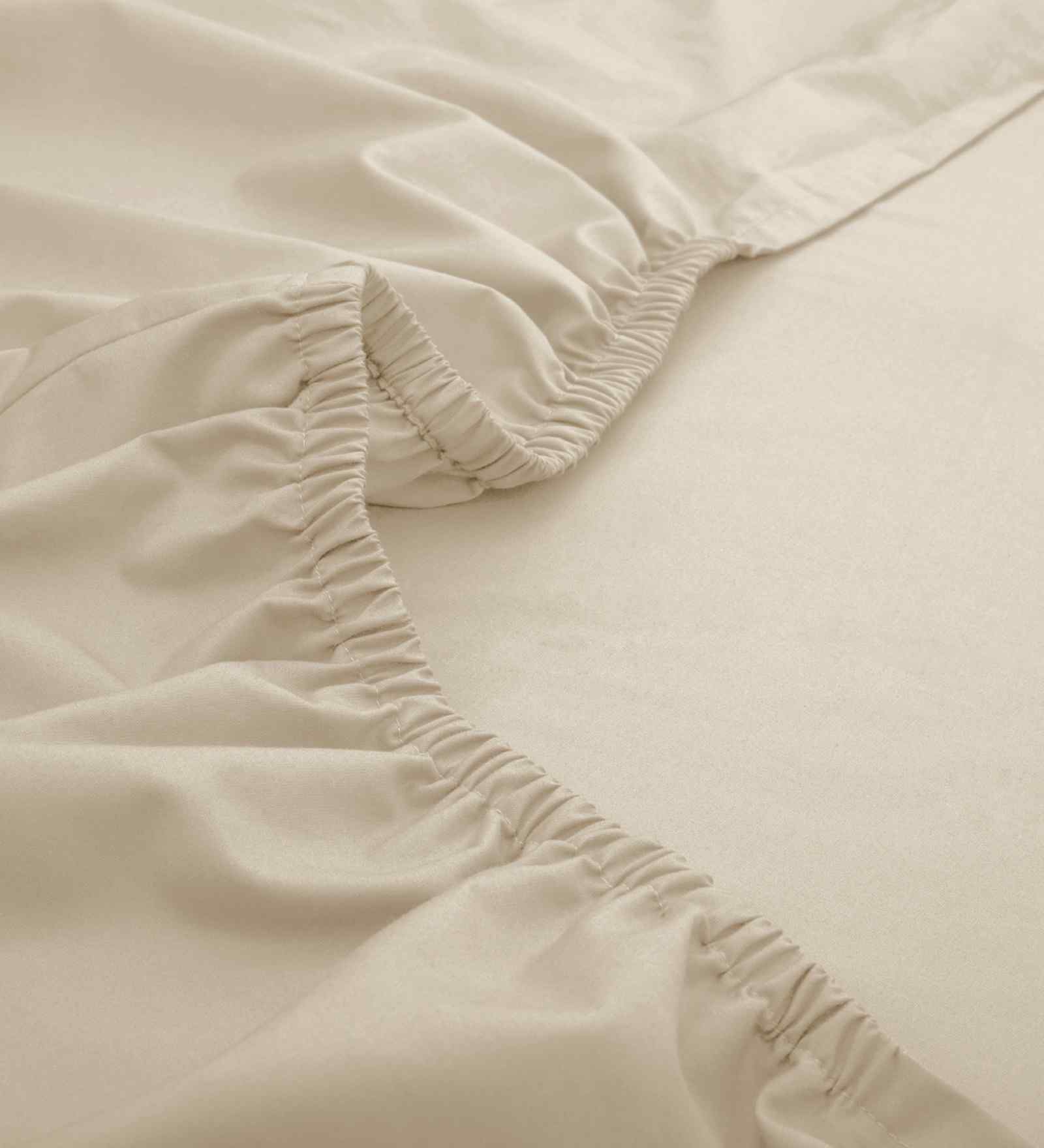 Beige Solid 200 TC Cotton Single Bed Fitted Sheet with 1 Pillow Cover 20 Collection