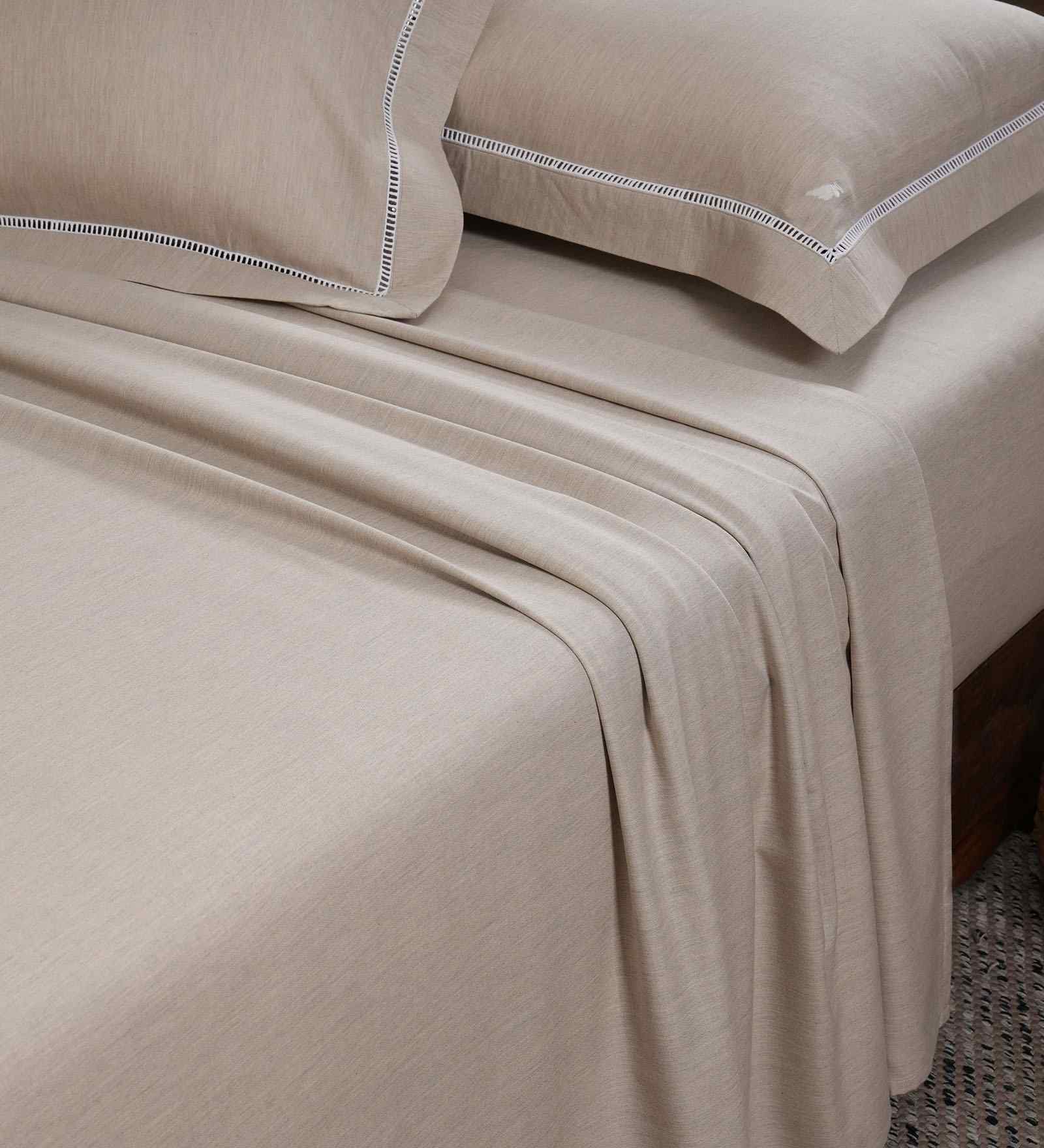 Beige Solid 300 TC Cotton King Size Bed Sheet with 2 Pillow Covers 24 Collection