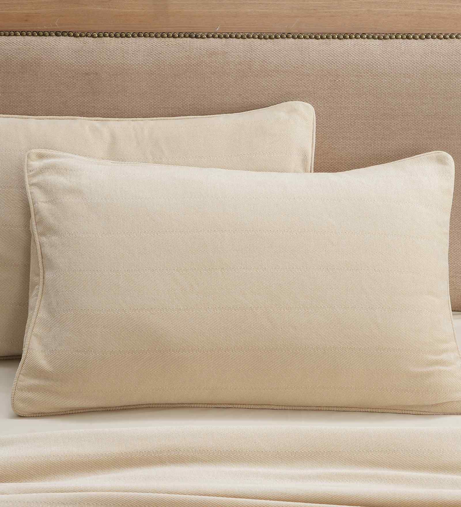 Beige Solid 325 TC Cotton Polyester 2 Pillow Sham Set