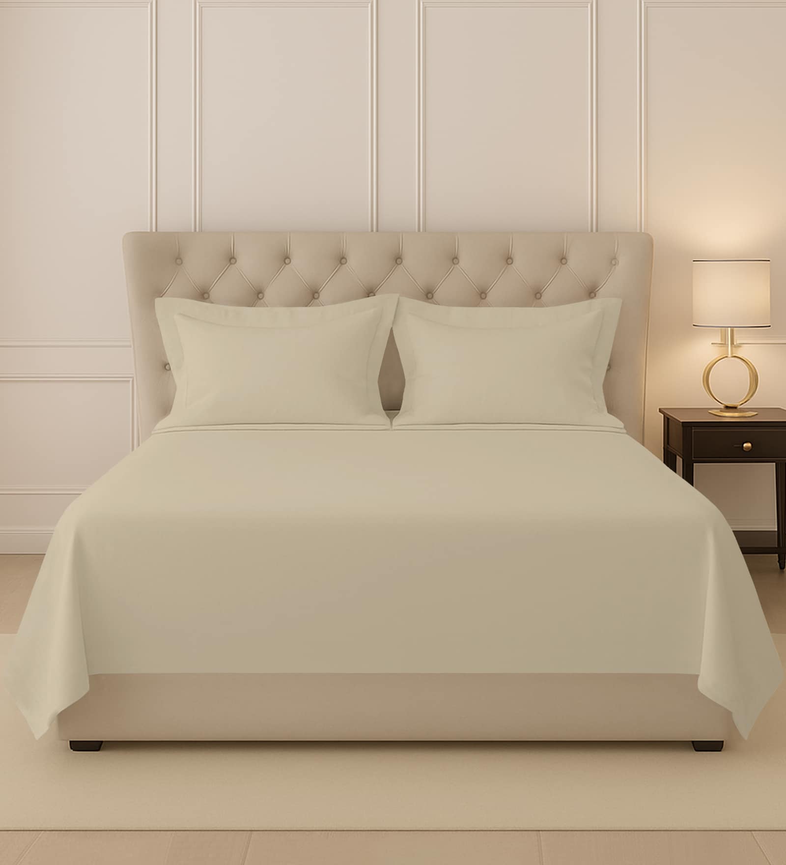 Beige Solid 400 TC Cotton King Sized Bedsheet with 2 Pillow Covers
