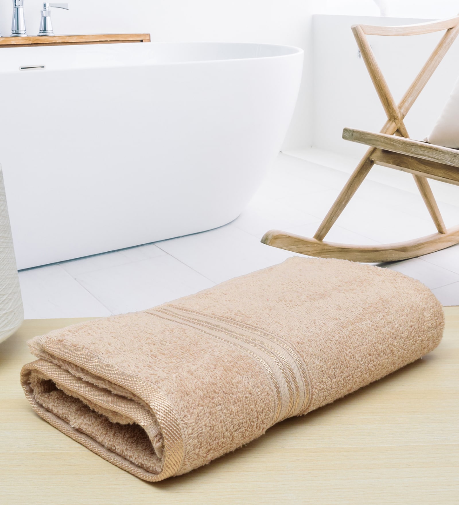 Beige Solid 500 GSM Cotton Bath Towel