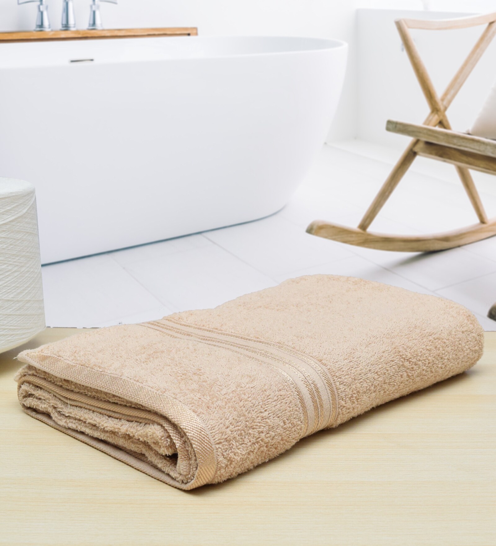 Beige Solid 500 GSM Cotton Bath Towel