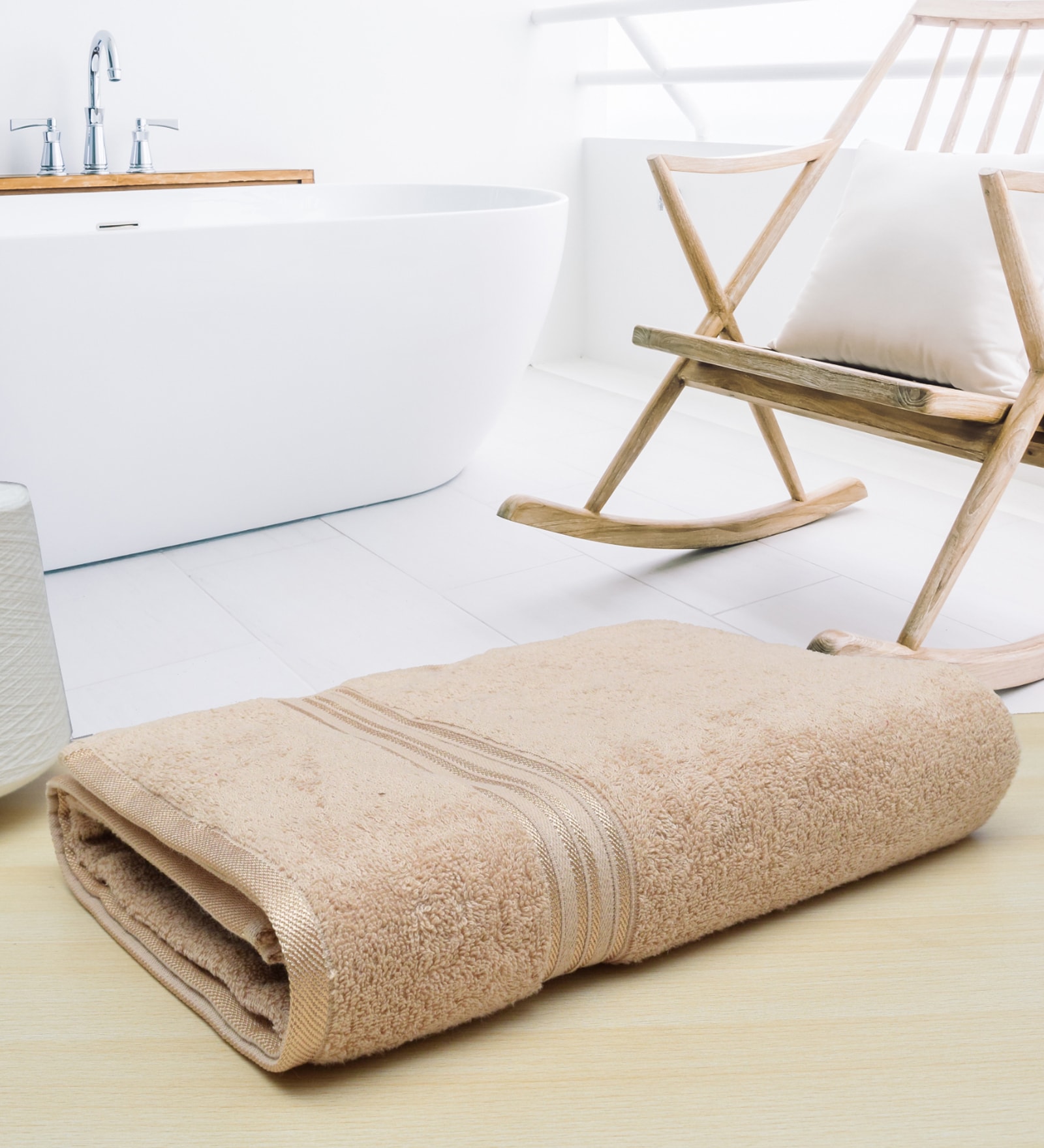 Beige Solid 500 GSM Cotton Bath Towel