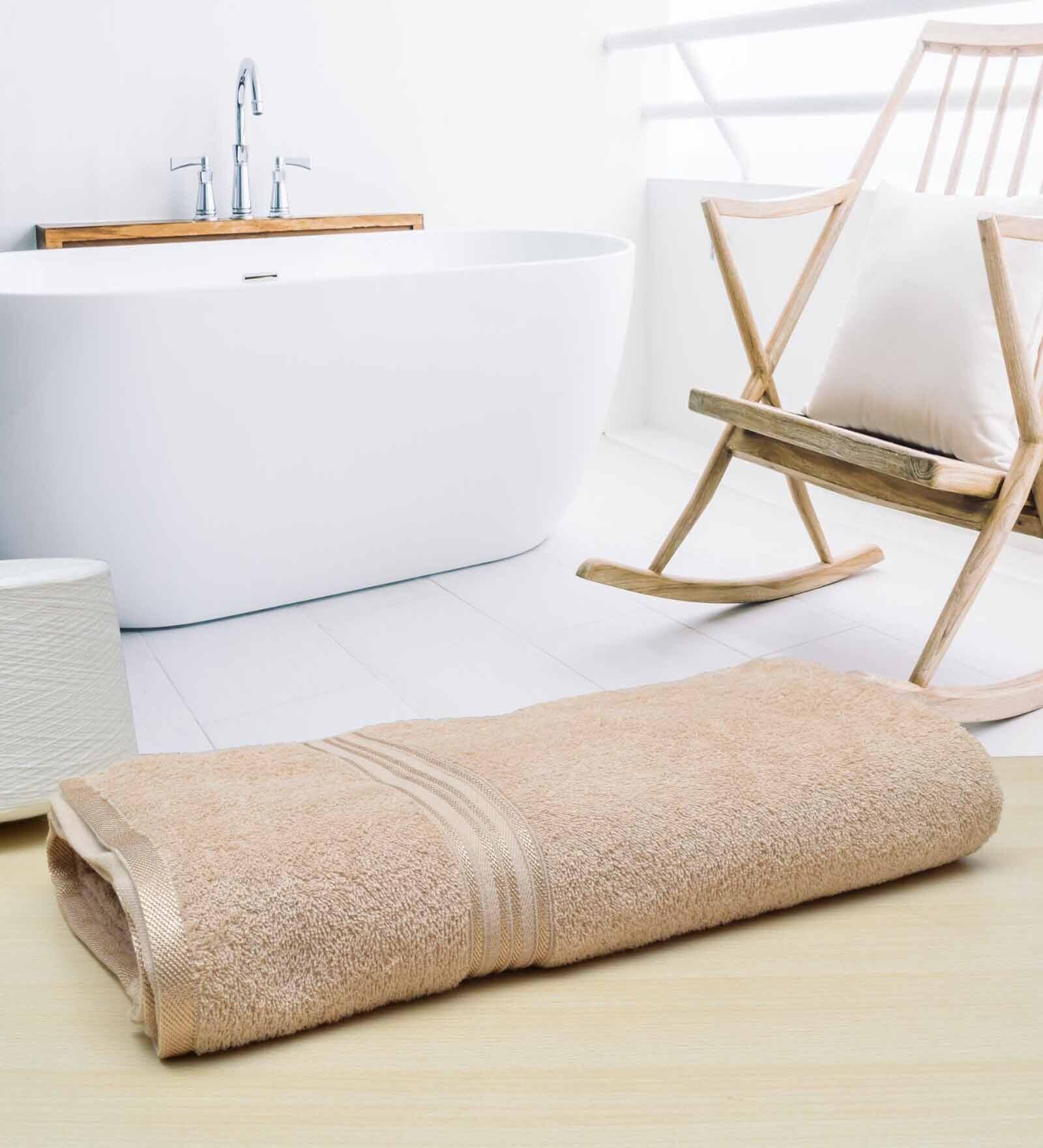Beige Solid 500 GSM Cotton Bath Towel