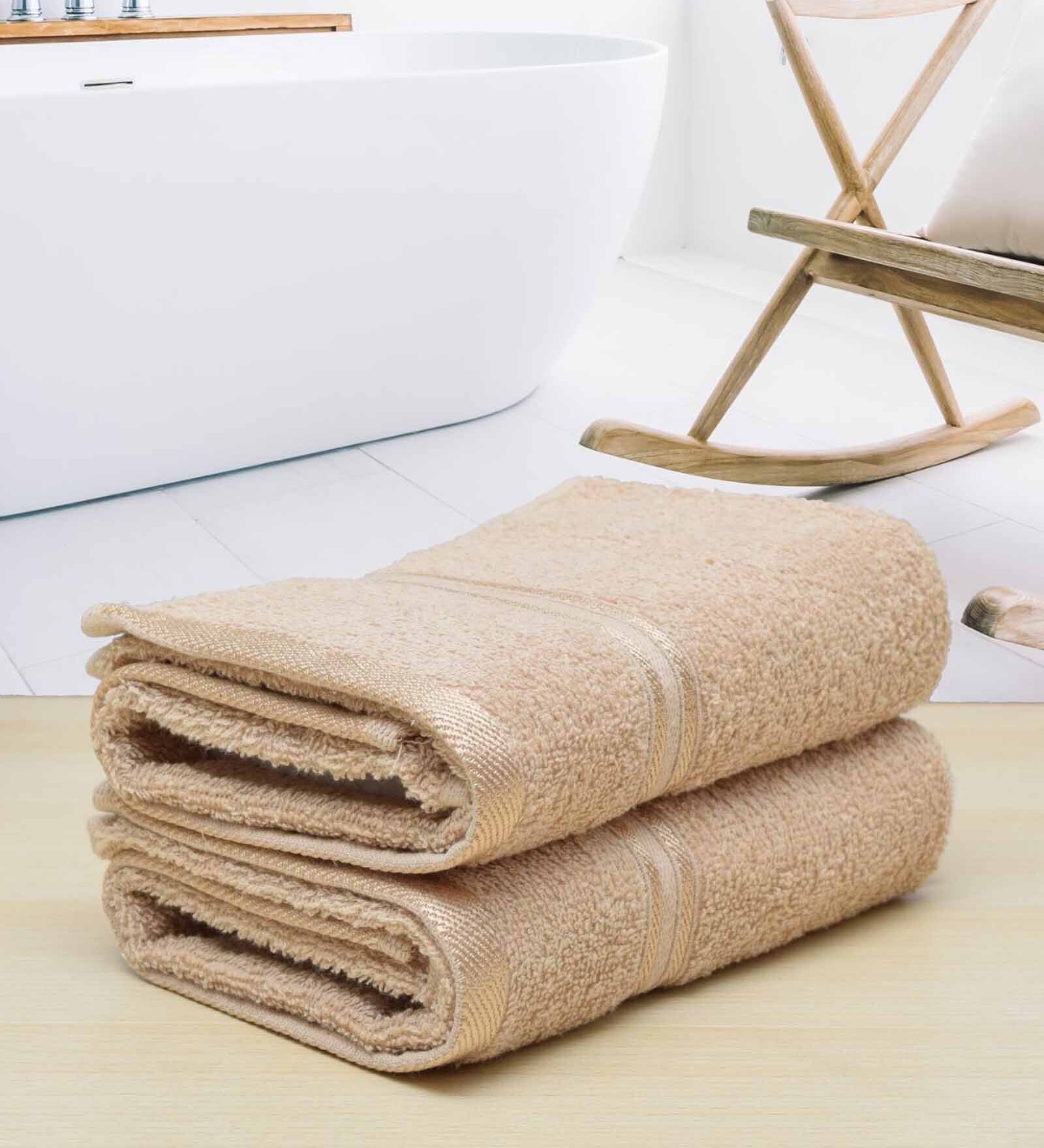 Beige Solid 500 GSM Cotton Hand Towels (Set of 2)