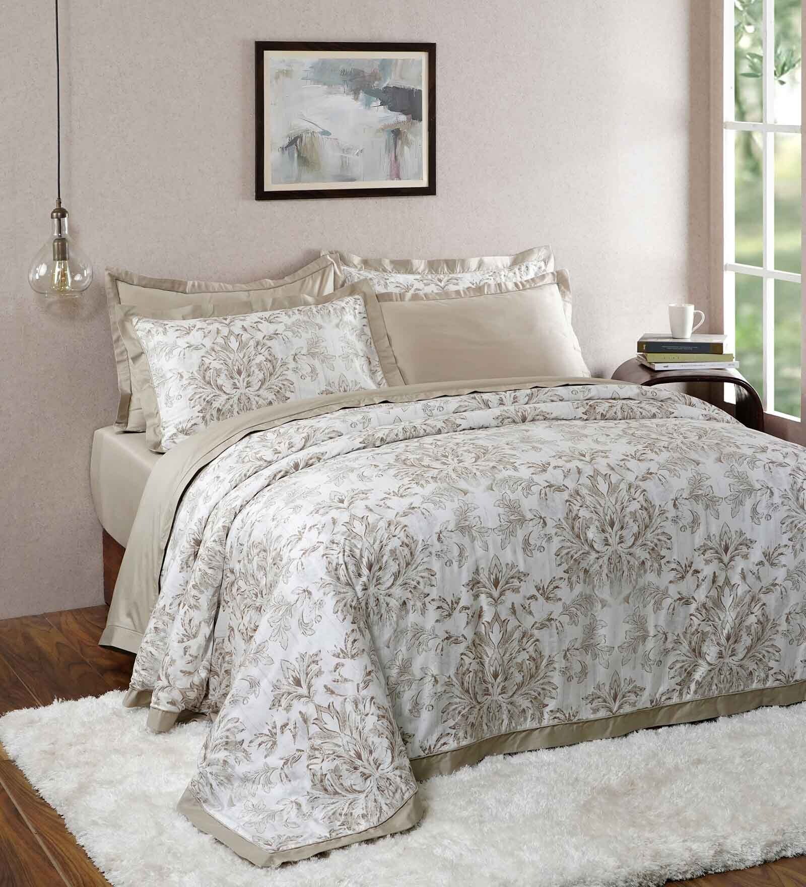 Beige - Plain Cotton Double Handloom Bed Cover (98 x 90 in) 03 main image 0