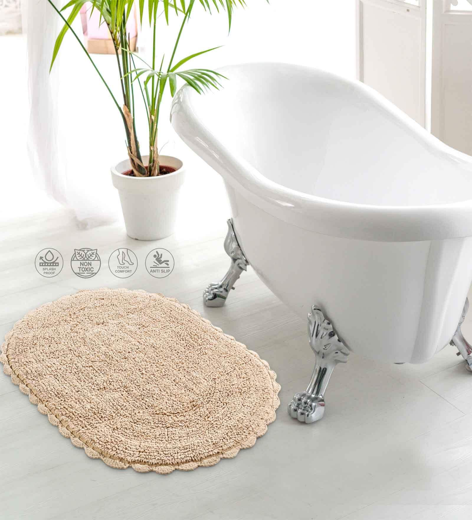 Beige Solid Cotton 24x16 Inches Max Absorbant Bath Mat