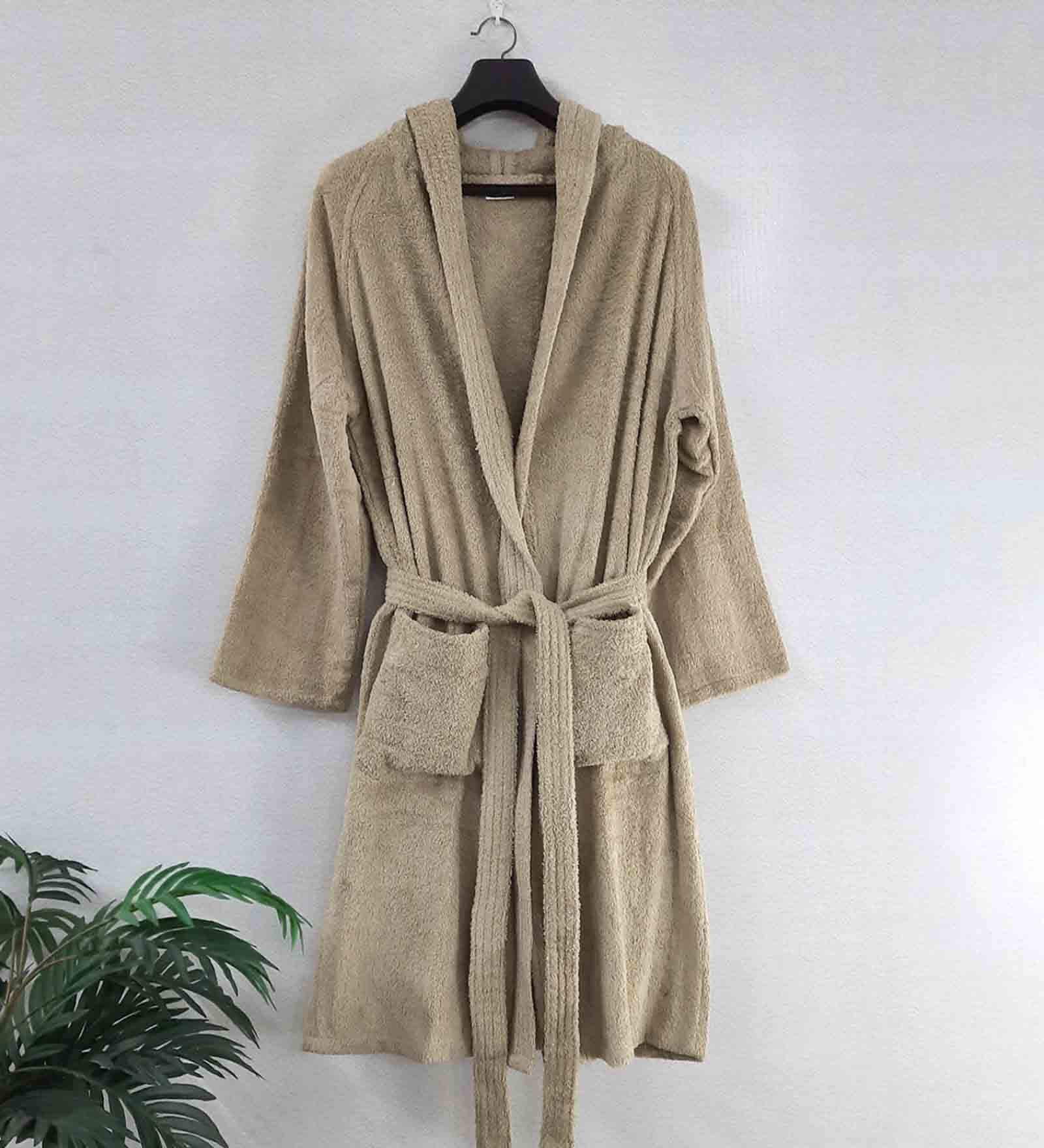 Beige Solid Cotton Unisex Bath Robe (XL)