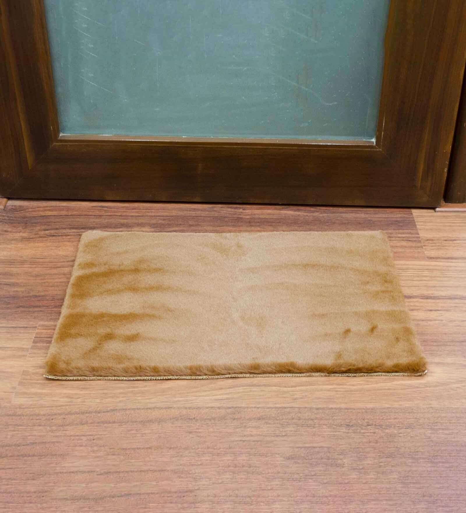 Beige Solid Faux Leather 16x24 Inches AntiSkid Bath Mat