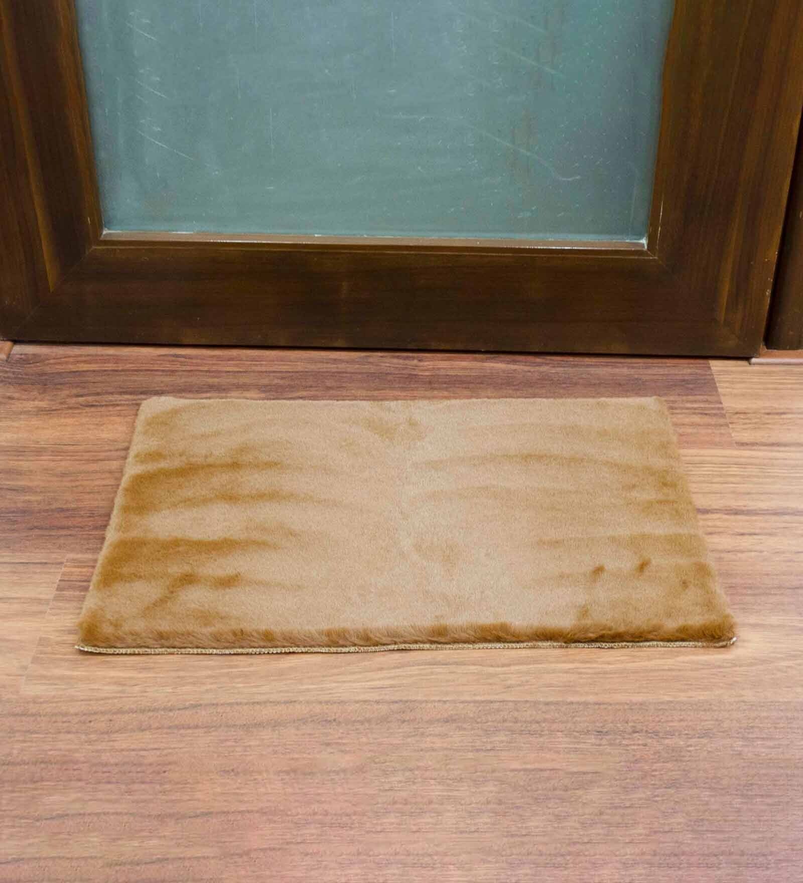 Beige Solid Faux Leather 20x30 Inches AntiSkid Bath Mat