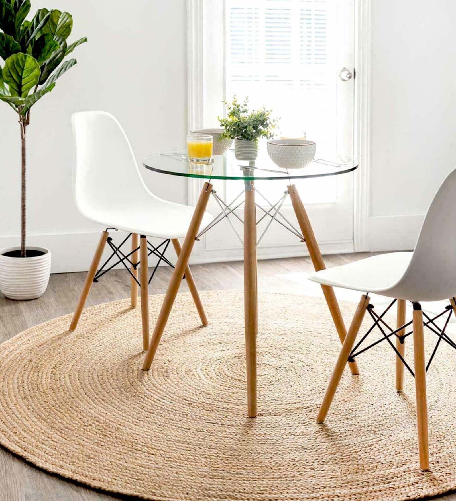 Beige Solid Jute 3 ftx3 ft Hand Woven Carpet