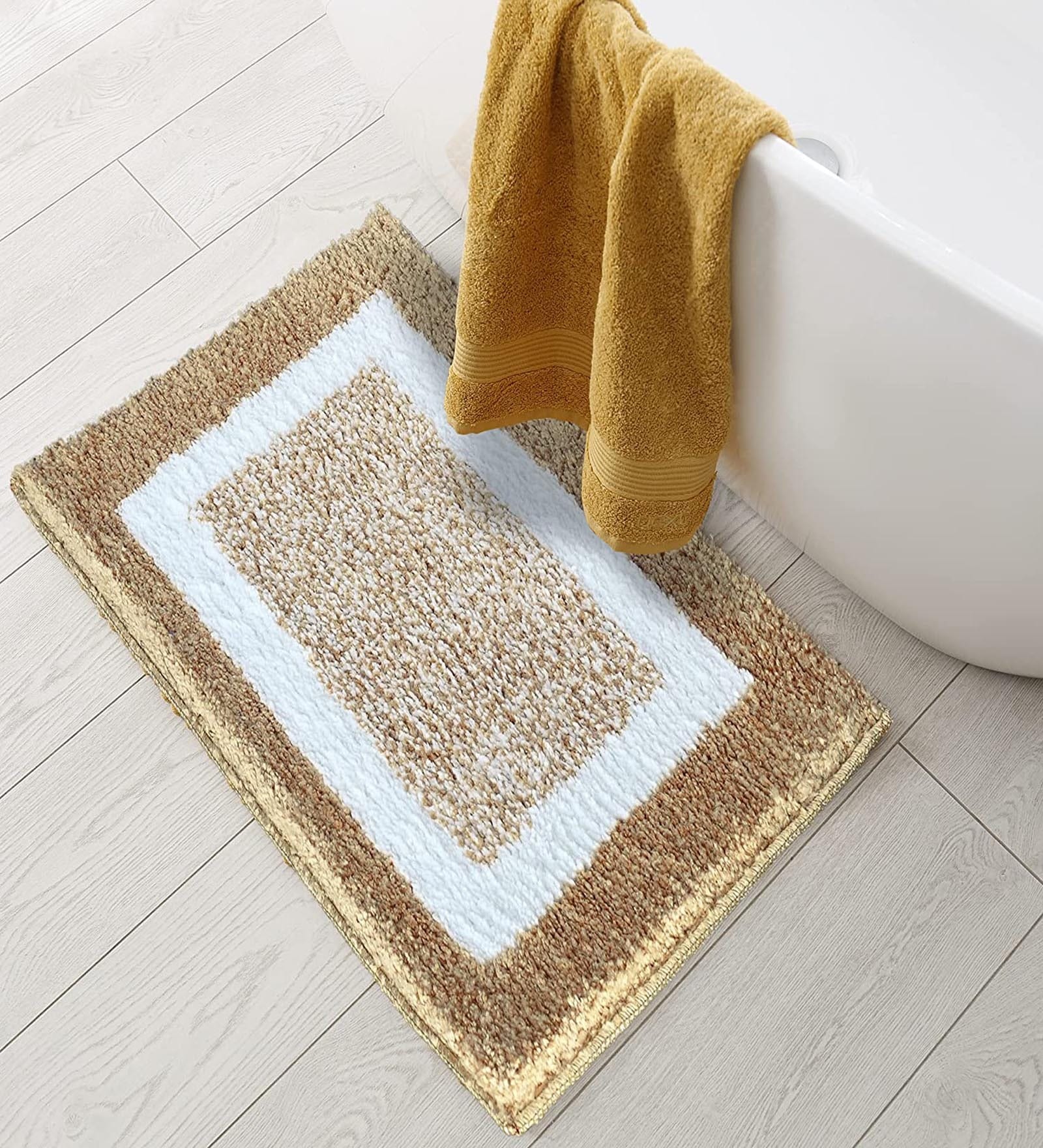 Beige Abstract Microfibre 32x20 Inches Super Soft Bath Mat