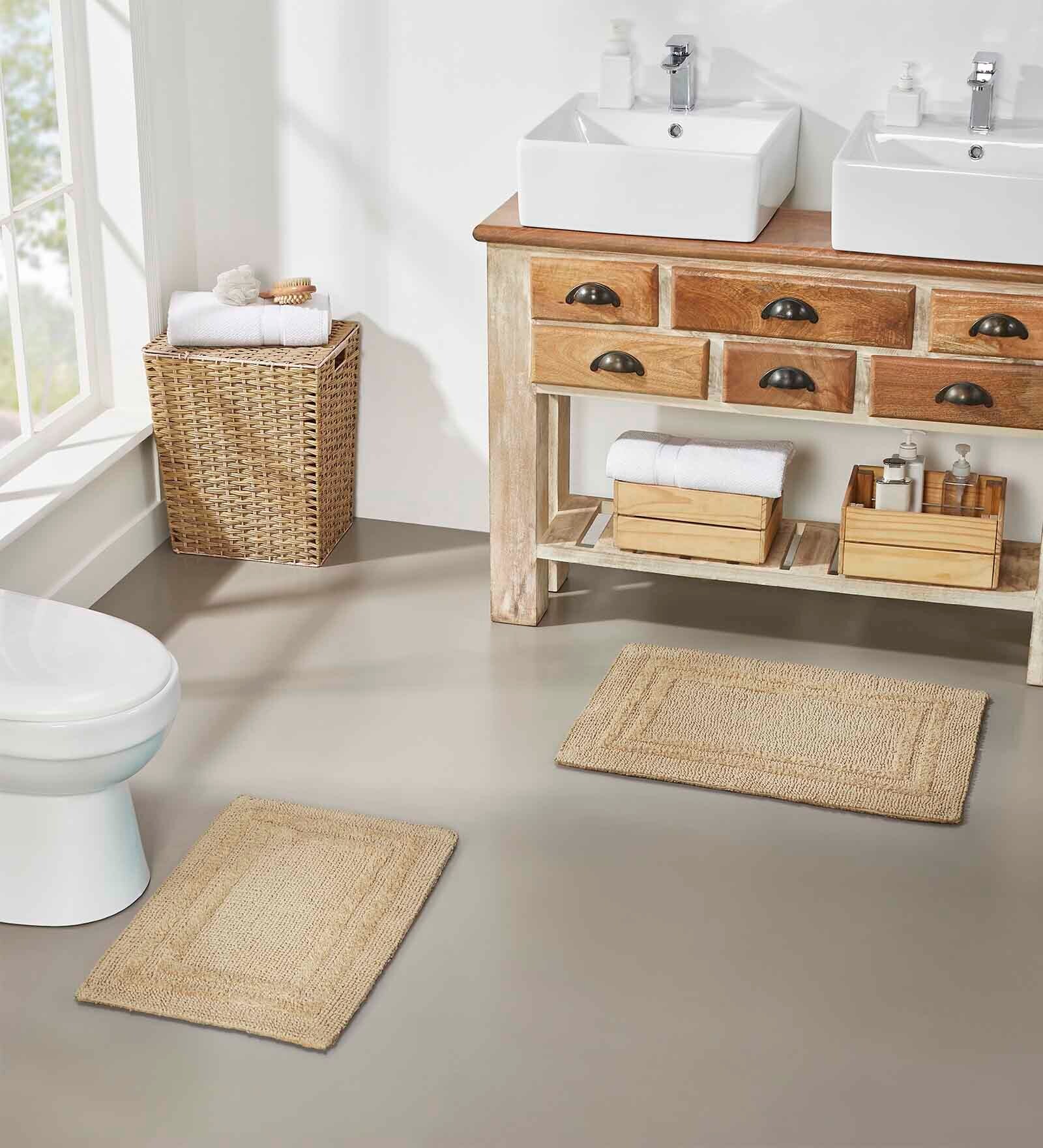 Beige Solid MicroFibre 14x10 Inches Antiskid Bath Mats
