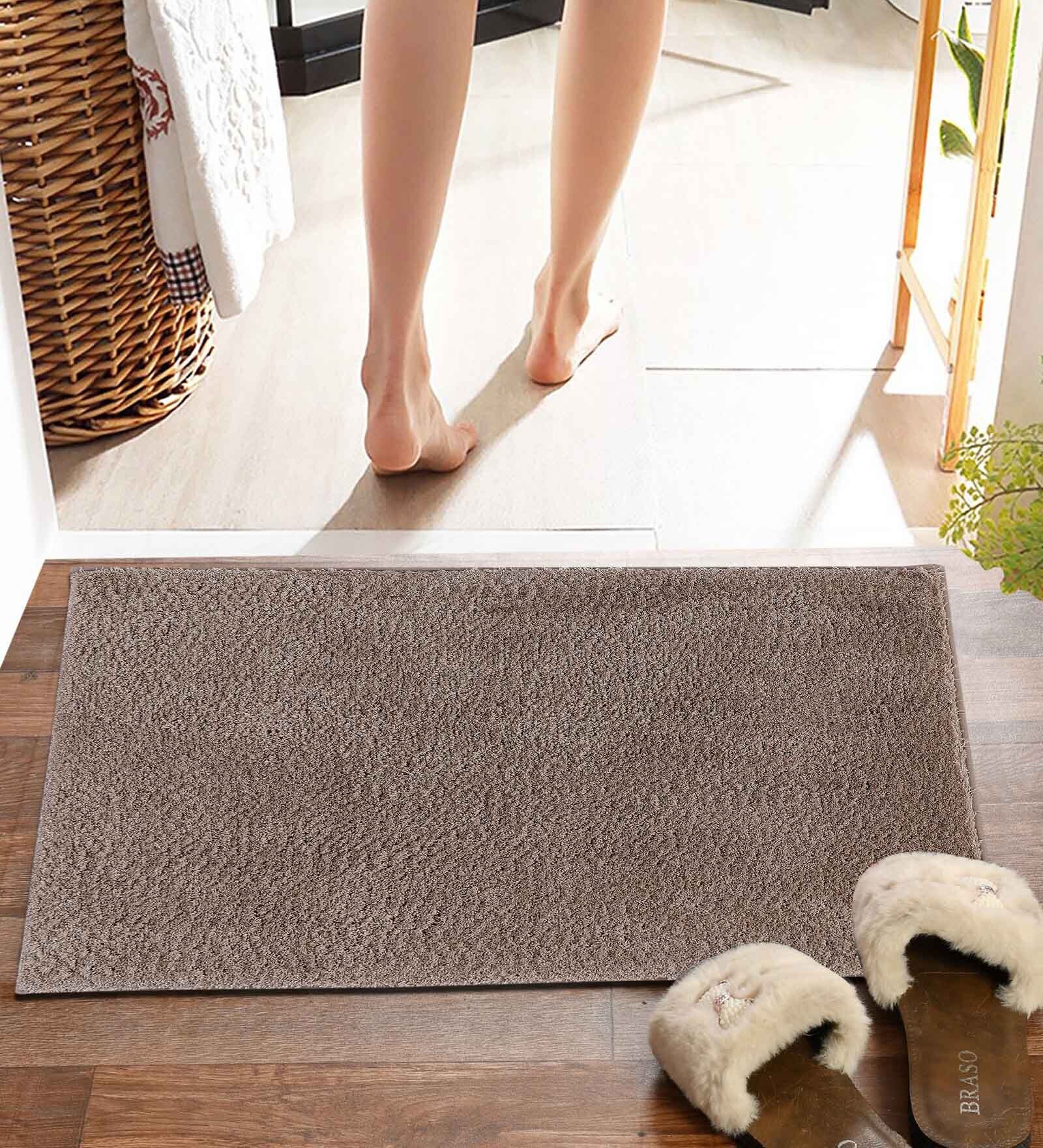 Beige Solid MicroFibre 14x10 Inches Antiskid Bath Mats